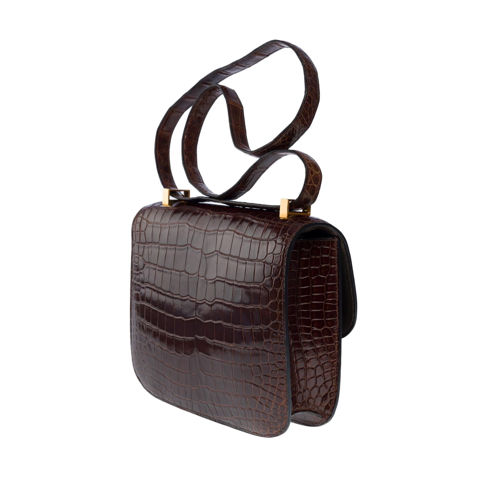 Stunning Hermès Constance shoulder bag in brown Crocodile Porosus leather , GHW 1