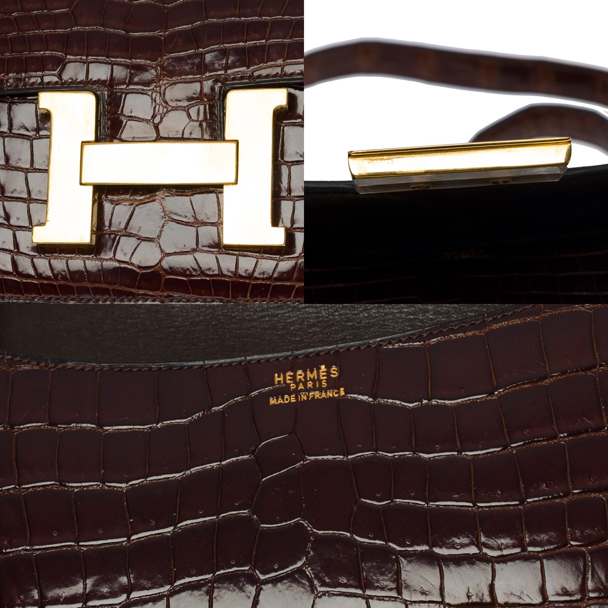 Stunning Hermès Constance shoulder bag in brown Crocodile Porosus leather , GHW 2