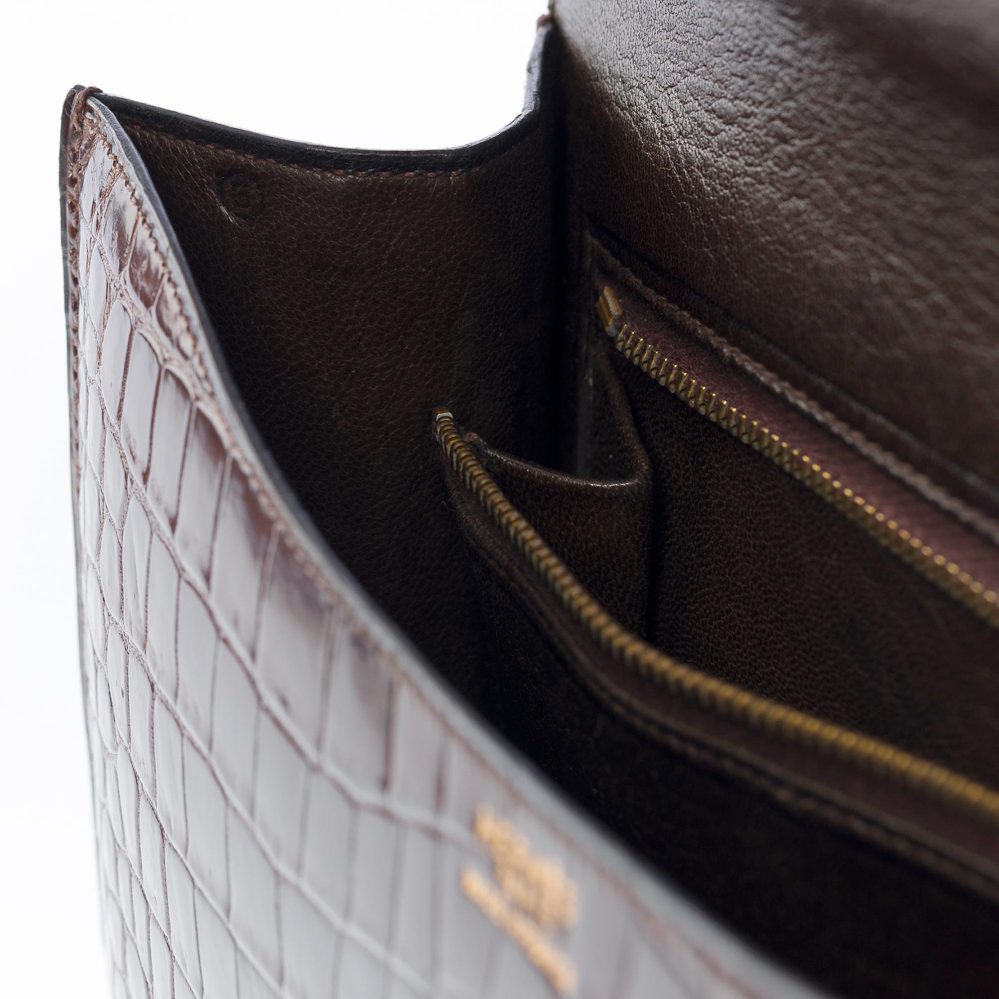 Stunning Hermès Constance shoulder bag in brown Crocodile Porosus leather , GHW 3