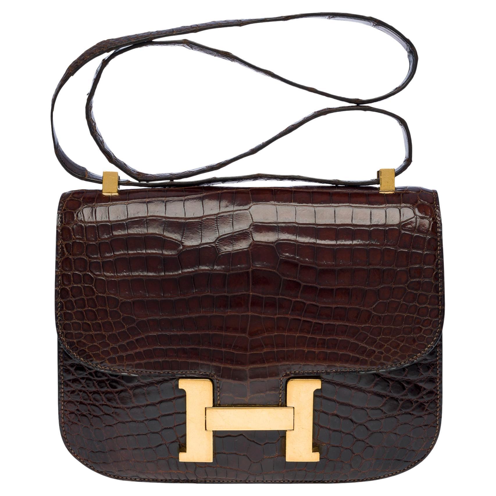 Stunning Hermès Constance shoulder bag in brown Crocodile Porosus ...