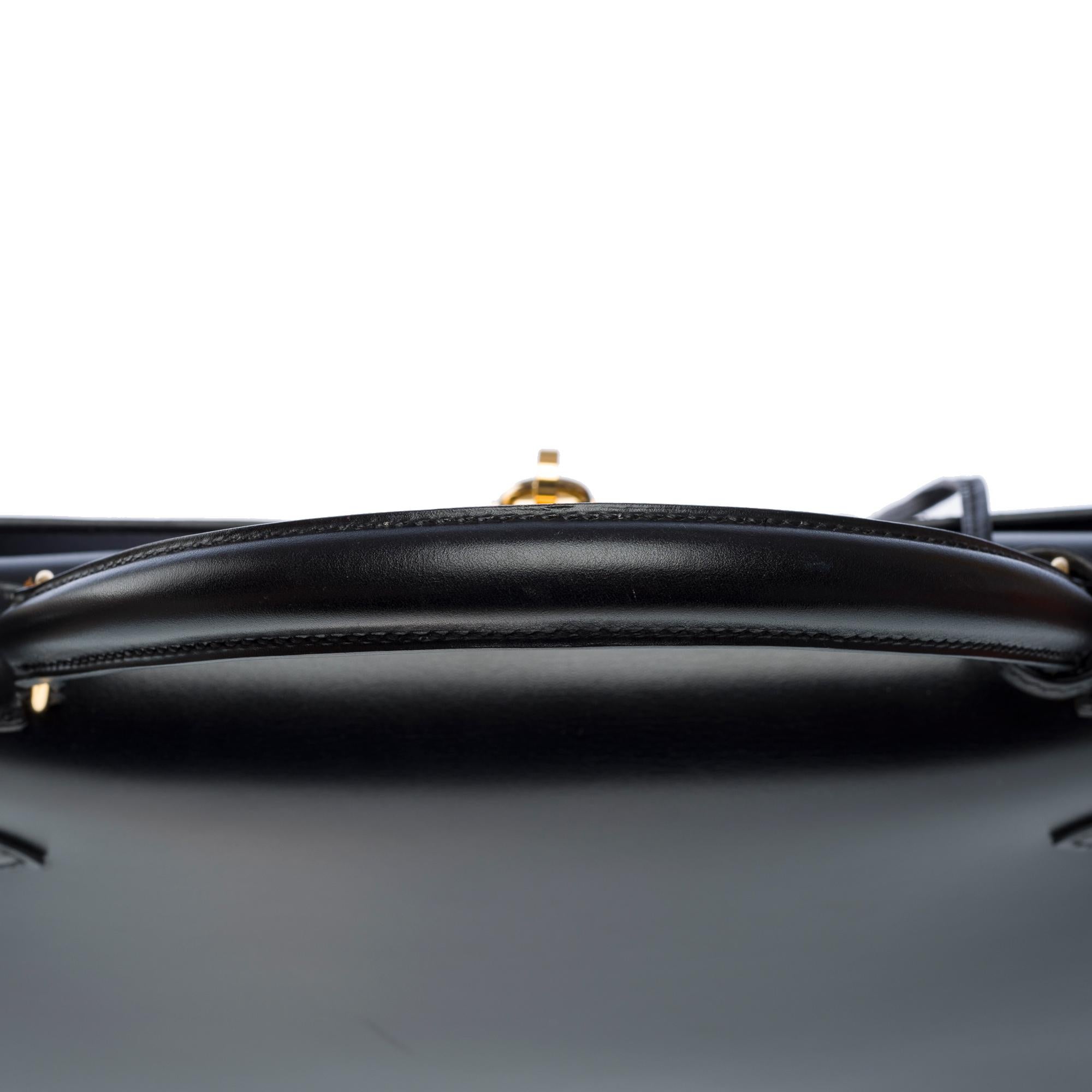 Stunning Hermès Kelly 32 sellier handbag strap in Black Box Calf leather, GHW For Sale 6