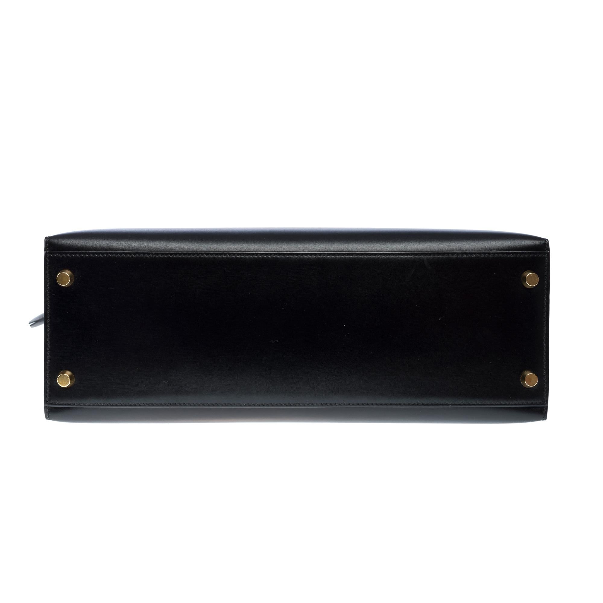 Stunning Hermès Kelly 32 sellier handbag strap in Black Box Calf leather, GHW For Sale 7