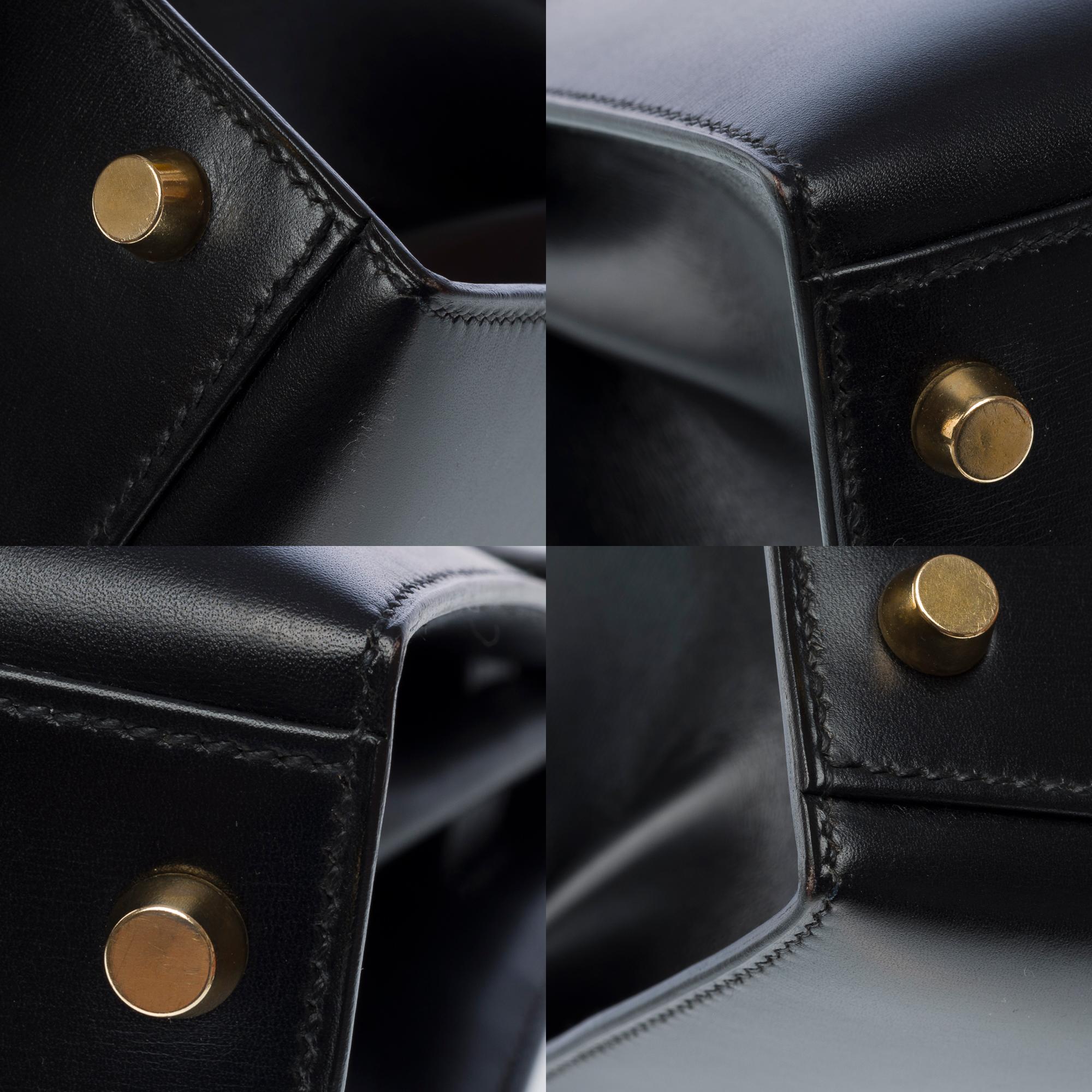 Stunning Hermès Kelly 32 sellier handbag strap in Black Box Calf leather, GHW For Sale 8