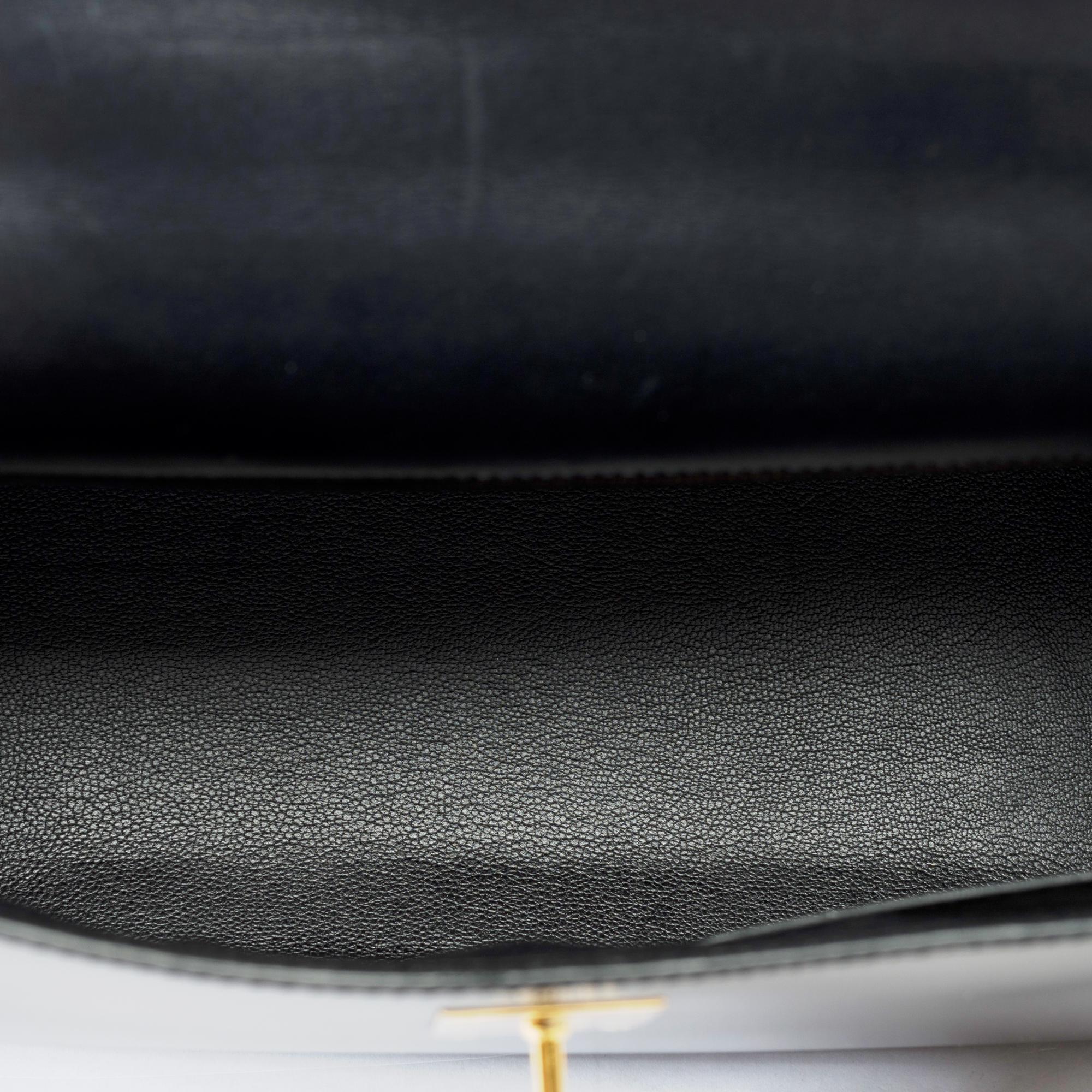 Stunning Hermès Kelly 32 sellier handbag strap in Black Box Calf leather, GHW For Sale 5