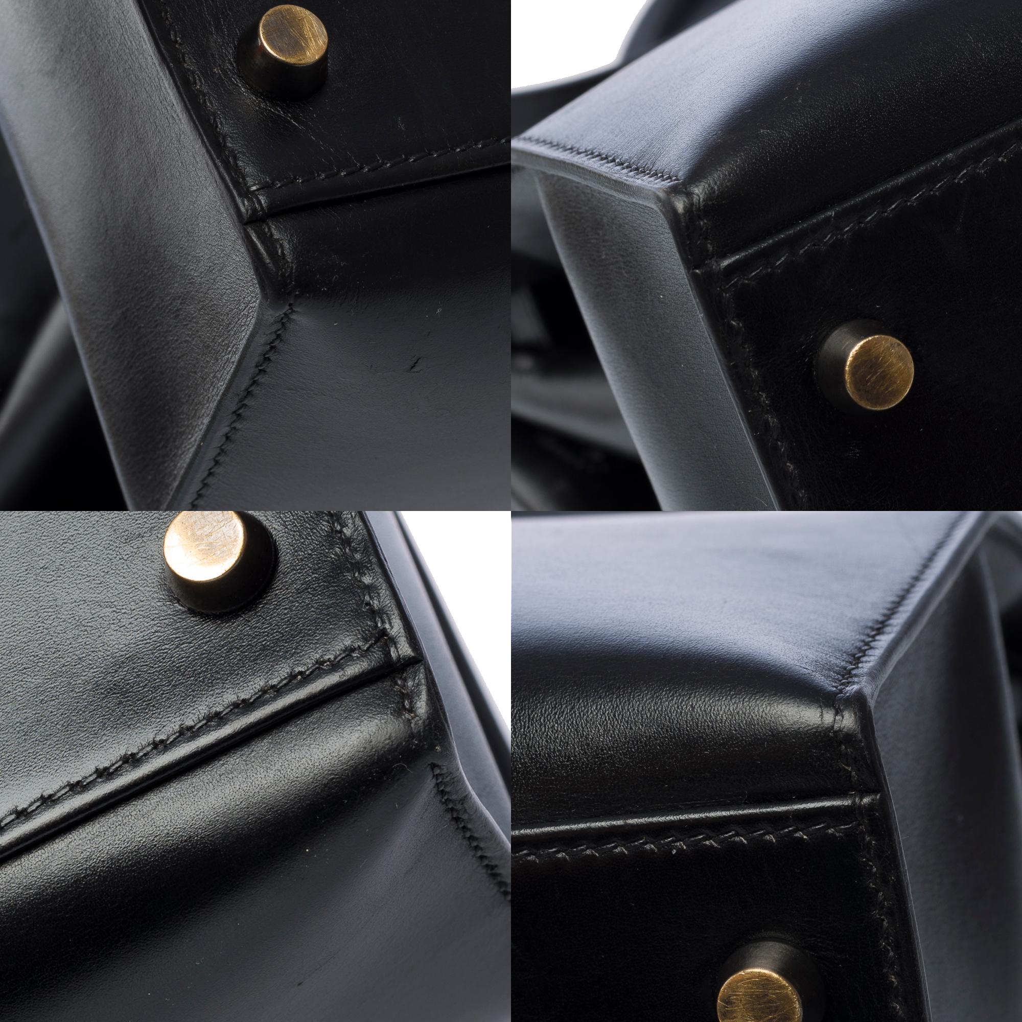 Stunning Hermès Kelly 32 sellier handbag strap in Black Box Calf leather, PHW For Sale 6