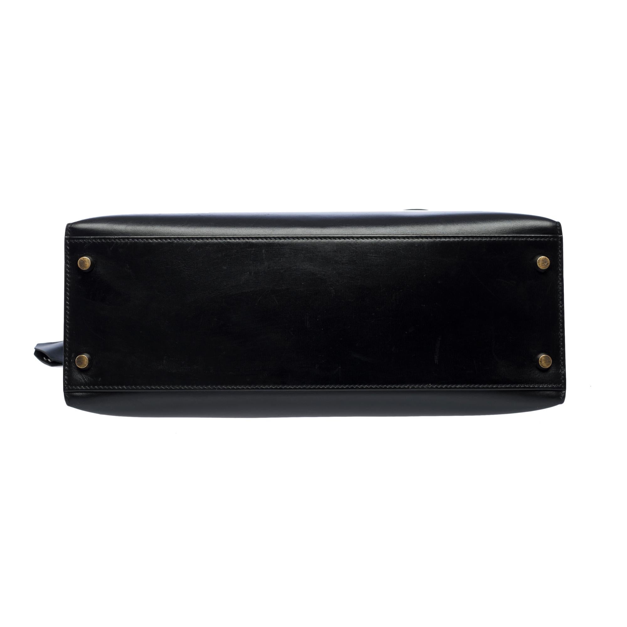 Stunning Hermès Kelly 32 sellier handbag strap in Black Box Calf leather, PHW For Sale 5