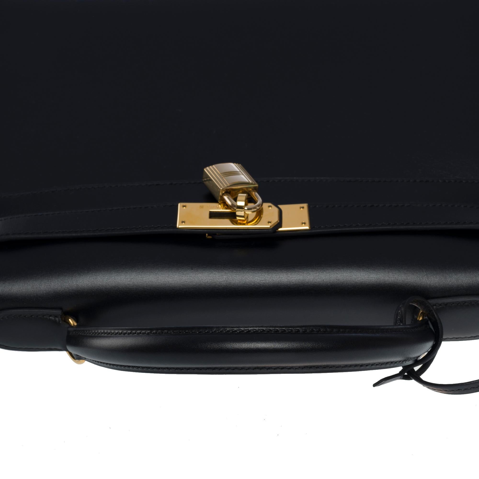 Stunning Hermès Kelly 32 sellier handbag strap in Box calf leather, GHW For Sale 3