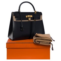 Stunning Hermès Kelly 32 sellier handbag strap in Box calf leather, GHW