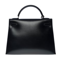 Stunning Hermès Kelly 32 sellier handbag strap in Box calf leather, SHW
