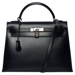 Stunning Hermès Kelly 32 sellier handbag strap in Box calf leather, SHW