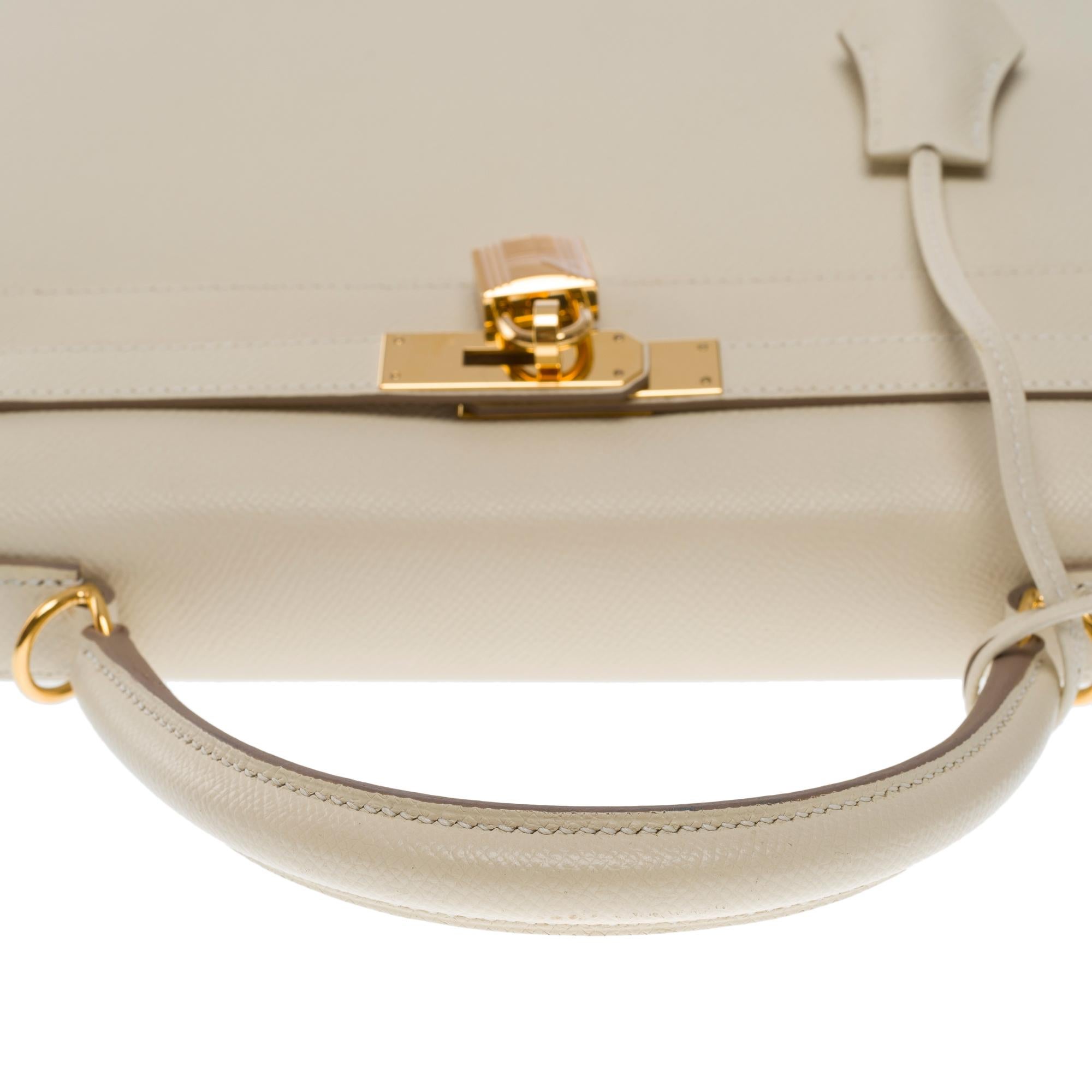Stunning Hermès Kelly 32 sellier handbag strap in Craie epsom leather, GHW 7