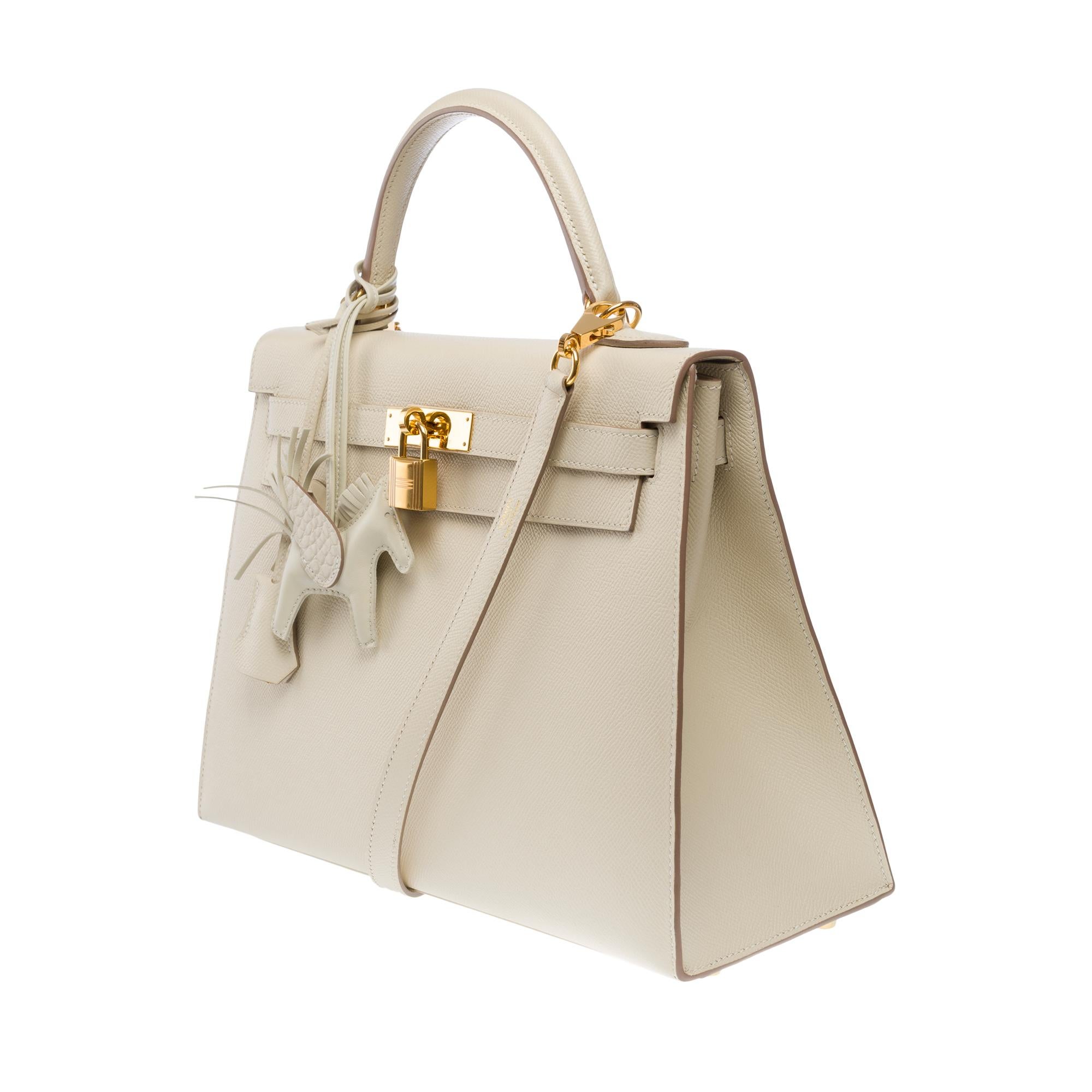 Stunning Hermès Kelly 32 sellier handbag strap in Craie epsom leather, GHW 1