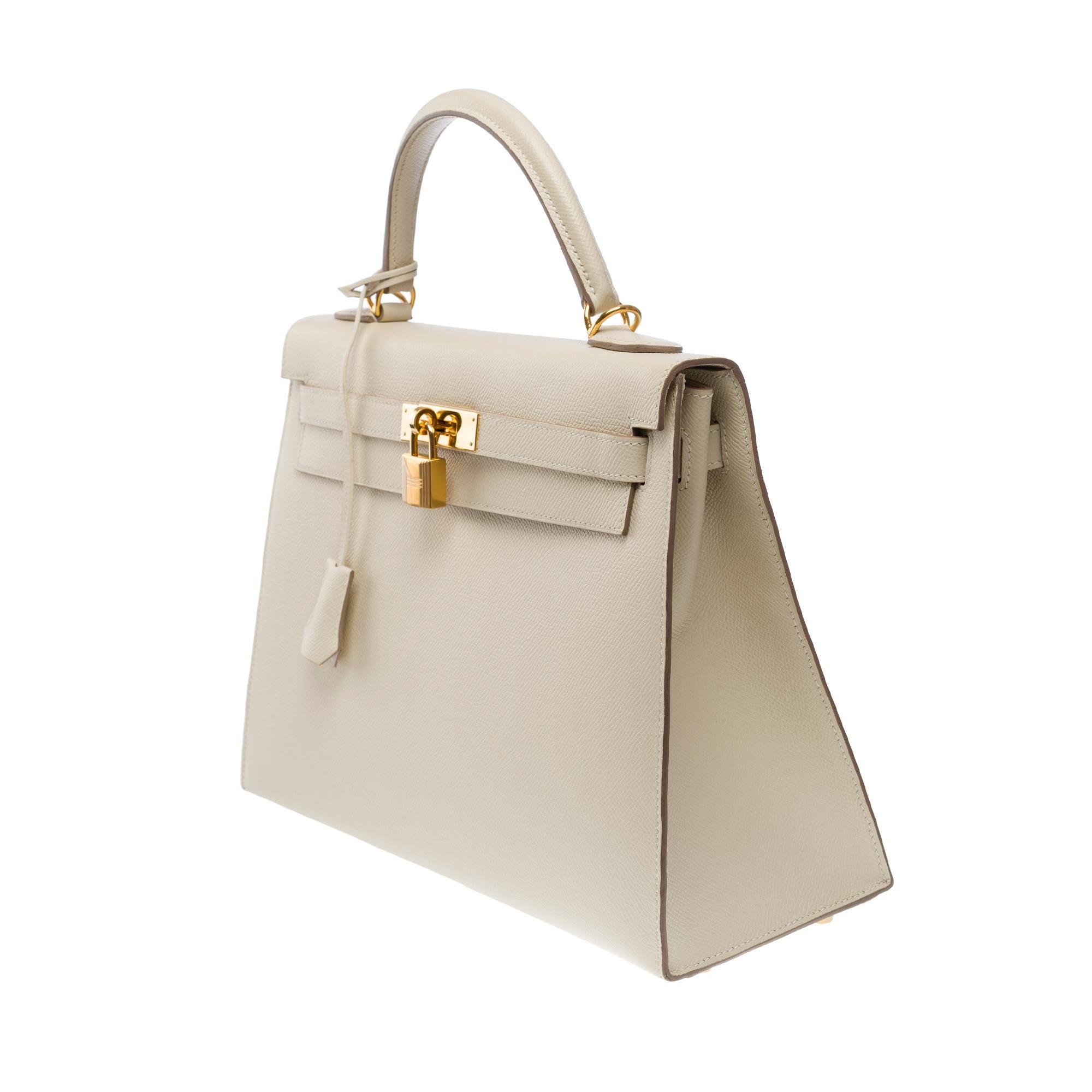 Stunning Hermès Kelly 32 sellier handbag strap in Craie epsom leather, GHW 2