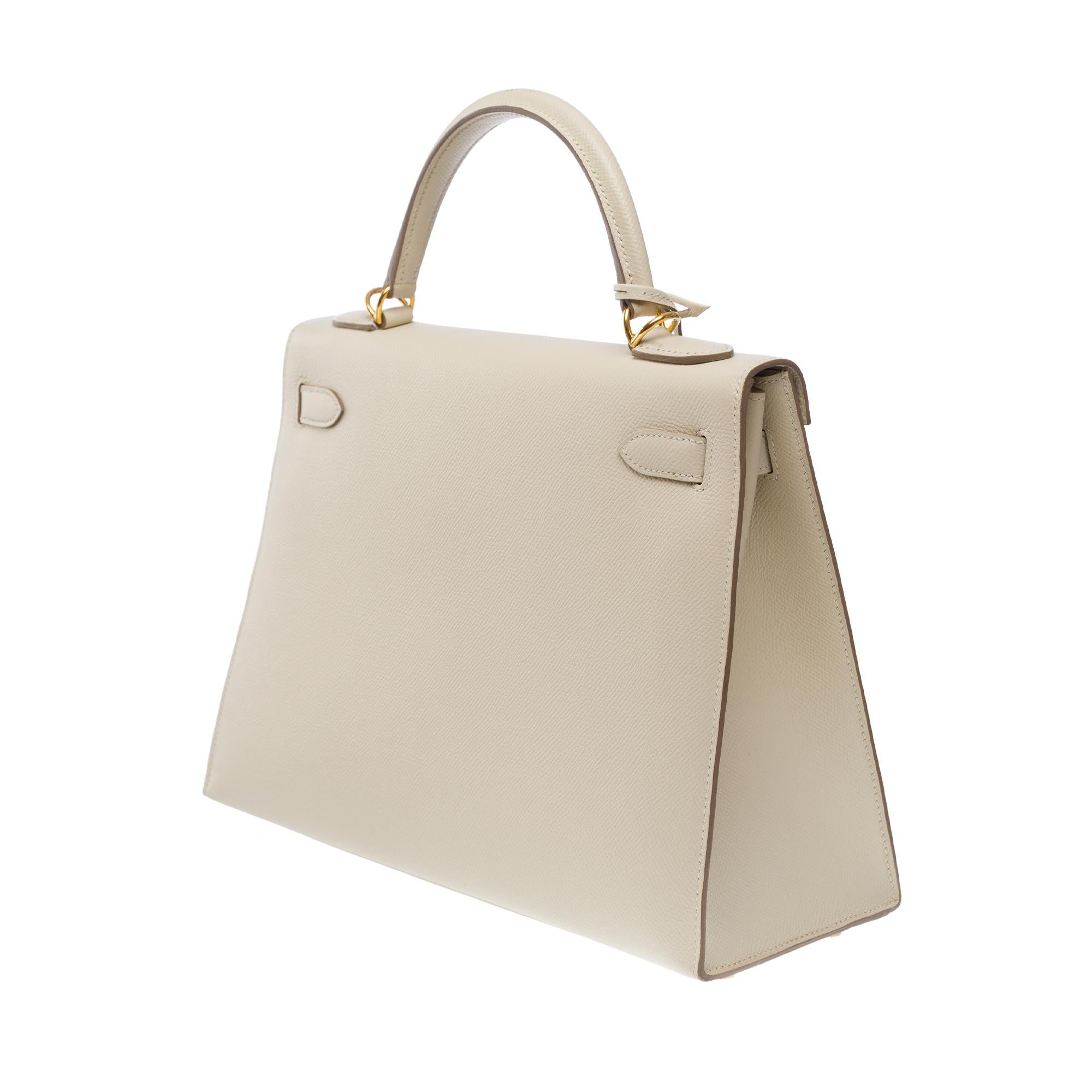 Stunning Hermès Kelly 32 sellier handbag strap in Craie epsom leather, GHW 3