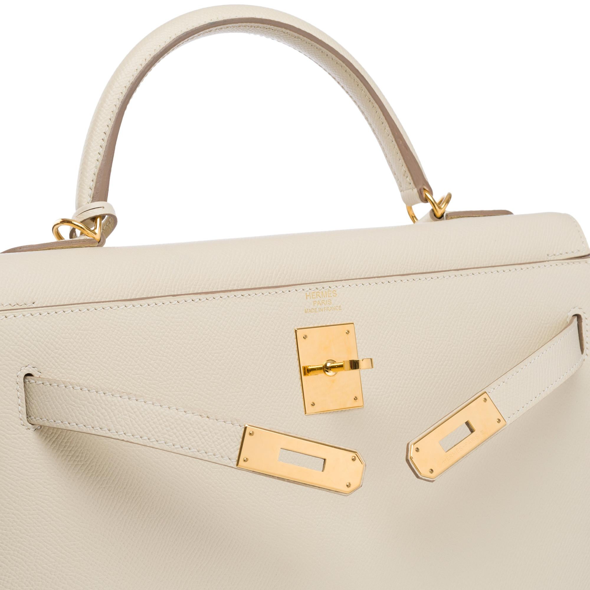Stunning Hermès Kelly 32 sellier handbag strap in Craie epsom leather, GHW 4