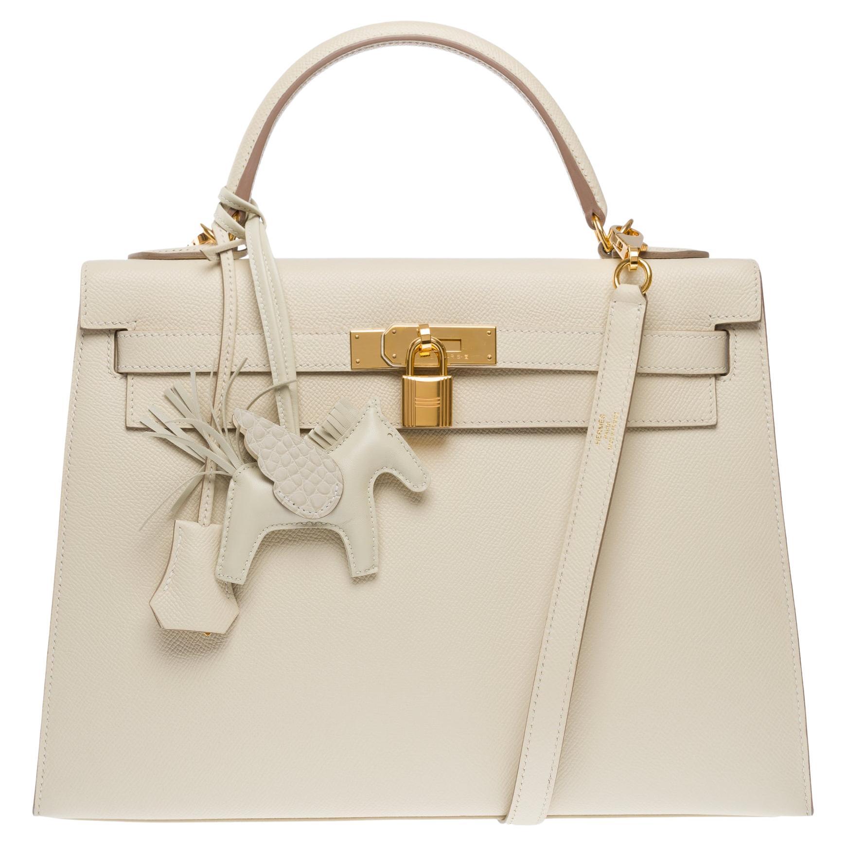 Stunning Hermès Kelly 32 sellier handbag strap in Craie epsom leather, GHW