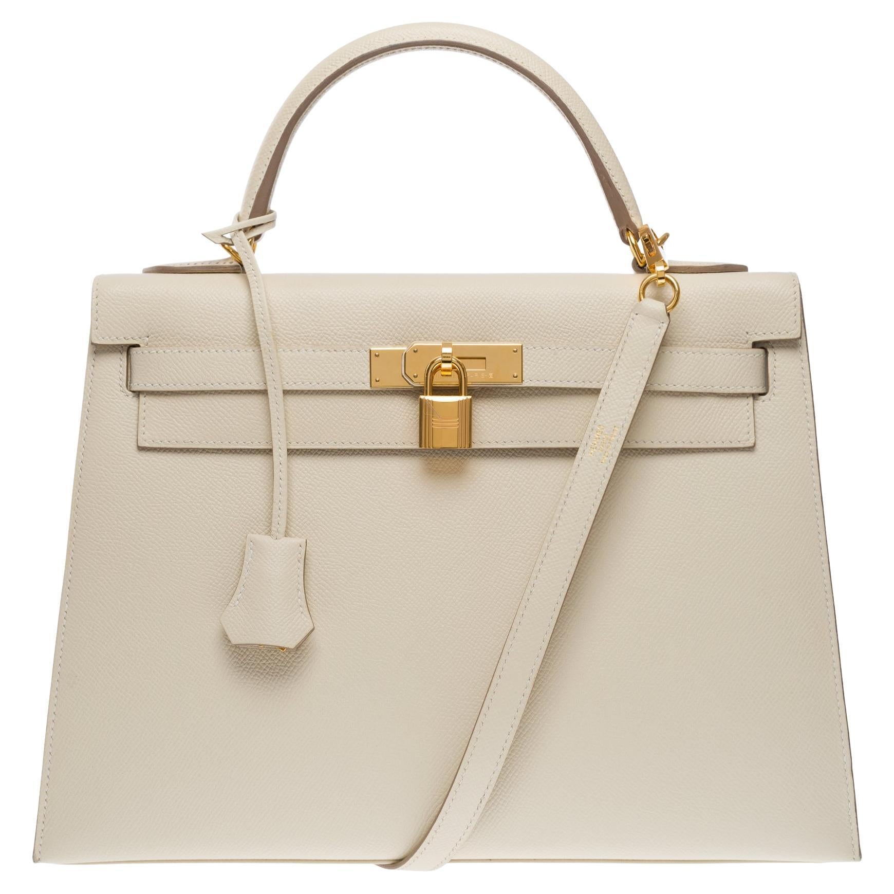 Stunning Hermès Kelly 32 sellier handbag strap in Craie epsom leather, GHW In Excellent Condition In Paris, IDF