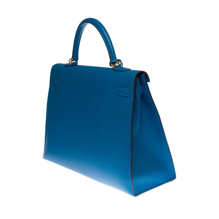 Women's Stunning Hermès Kelly 35 sellier strap in Blue Mykonos Epsom leather, GHW