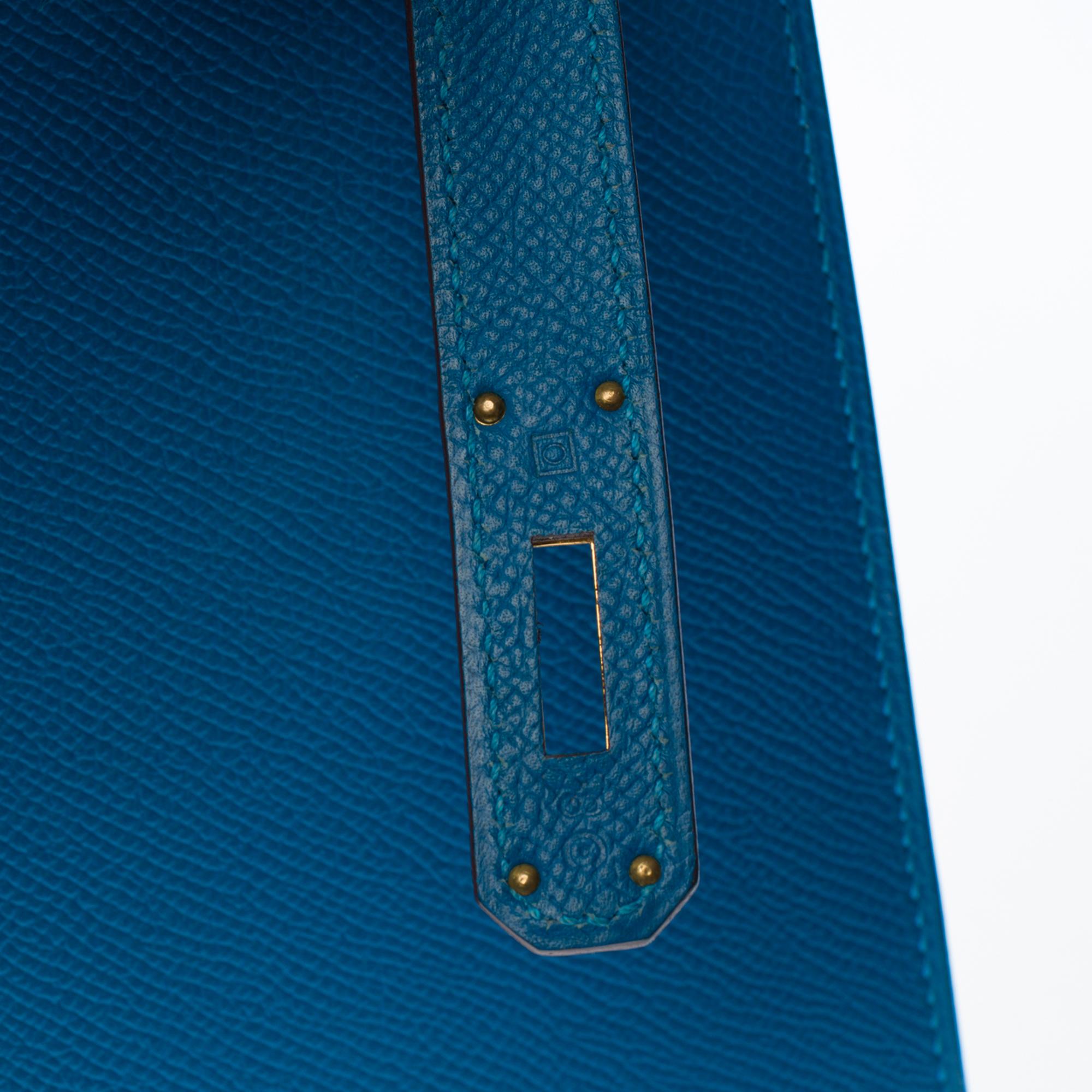 Stunning Hermès Kelly 35 sellier strap in Blue Mykonos Epsom leather, GHW In Excellent Condition In Paris, IDF