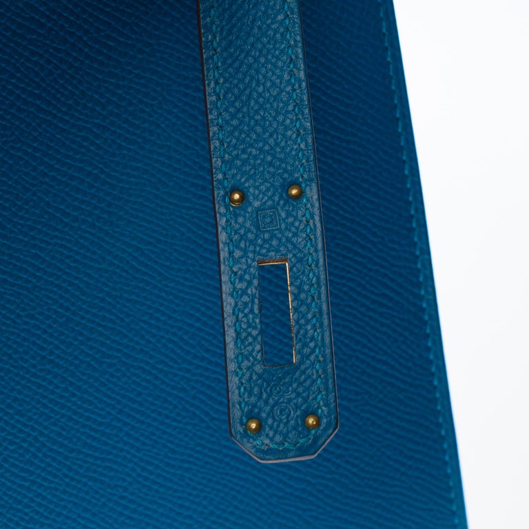 Stunning Hermès Kelly 35 sellier strap in Blue Mykonos Epsom leather, GHW 2