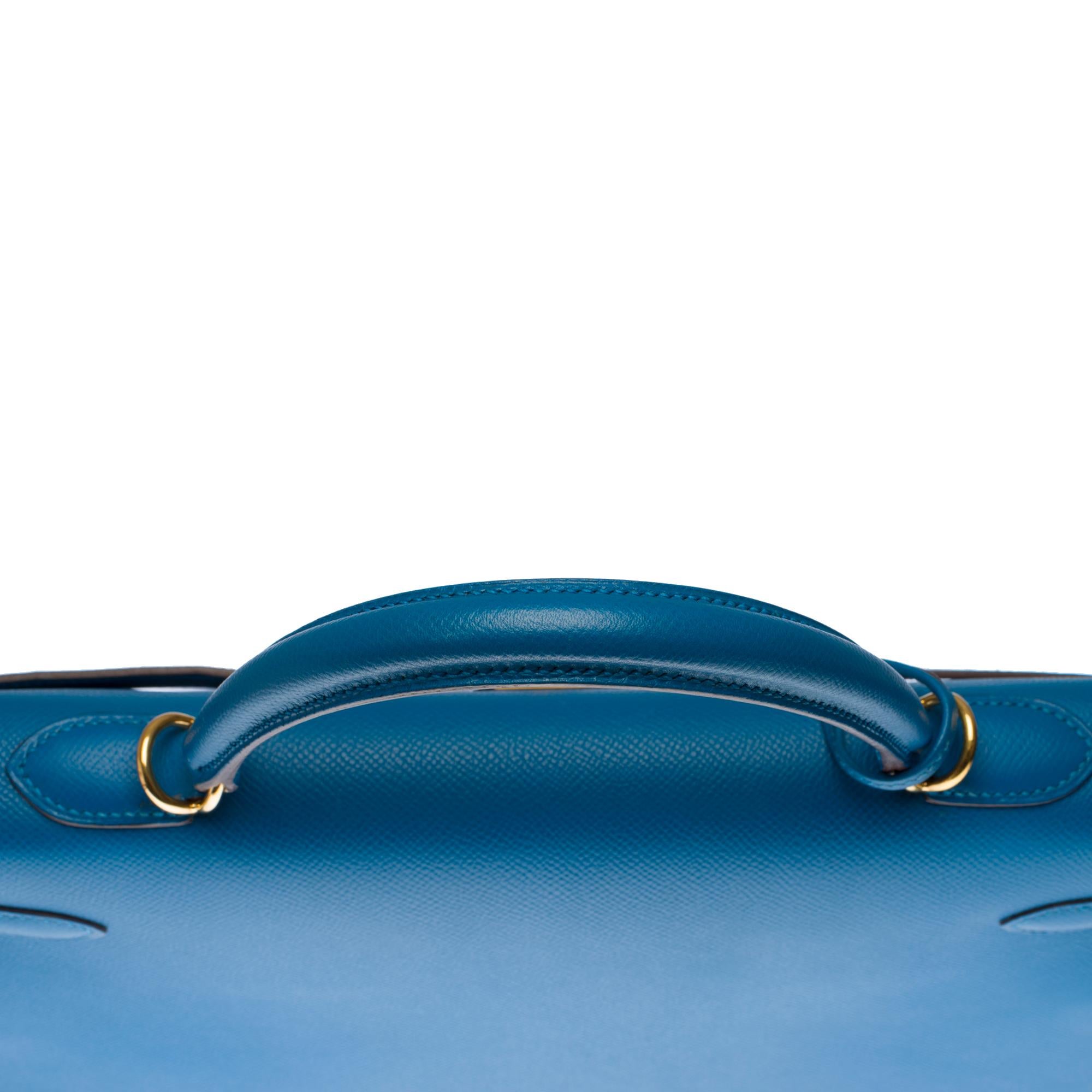 Stunning Hermès Kelly 35 sellier strap in Blue Mykonos Epsom leather, GHW 1