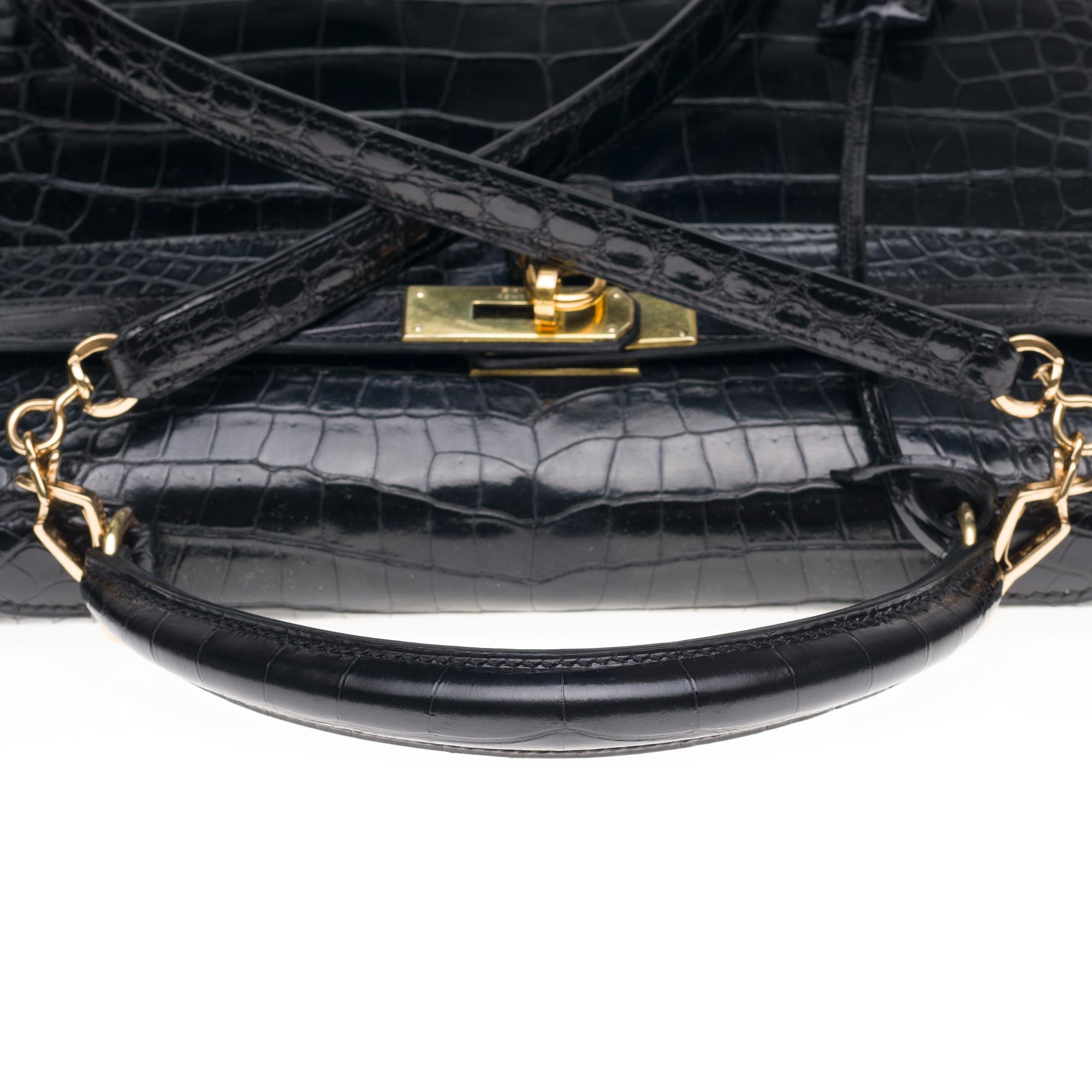 Women's Stunning Hermes Kelly 35 strap shoulder bag in black Crocodile Leather, GHW