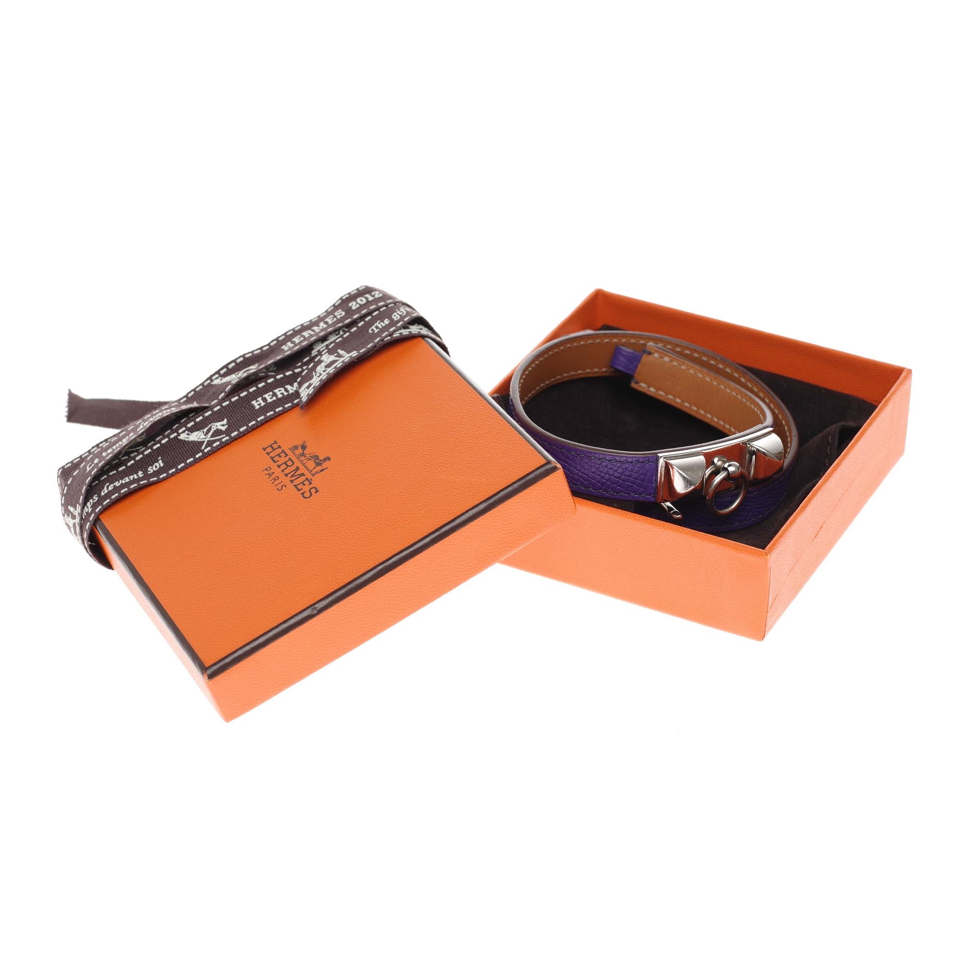 Stunning Hermès Kelly double tour bracelet in purple epsom and silvery hardware 1