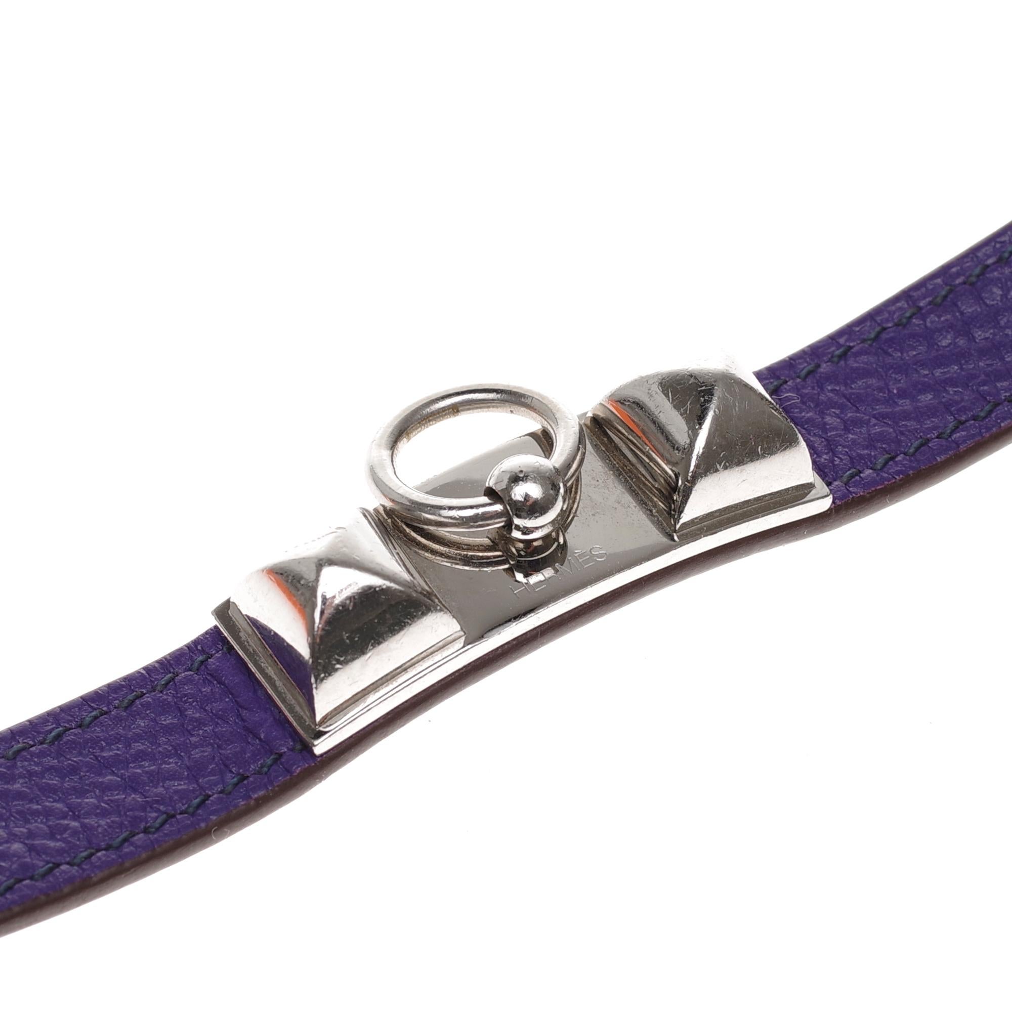 Stunning Hermès Kelly double tour bracelet in purple epsom and silvery hardware 2