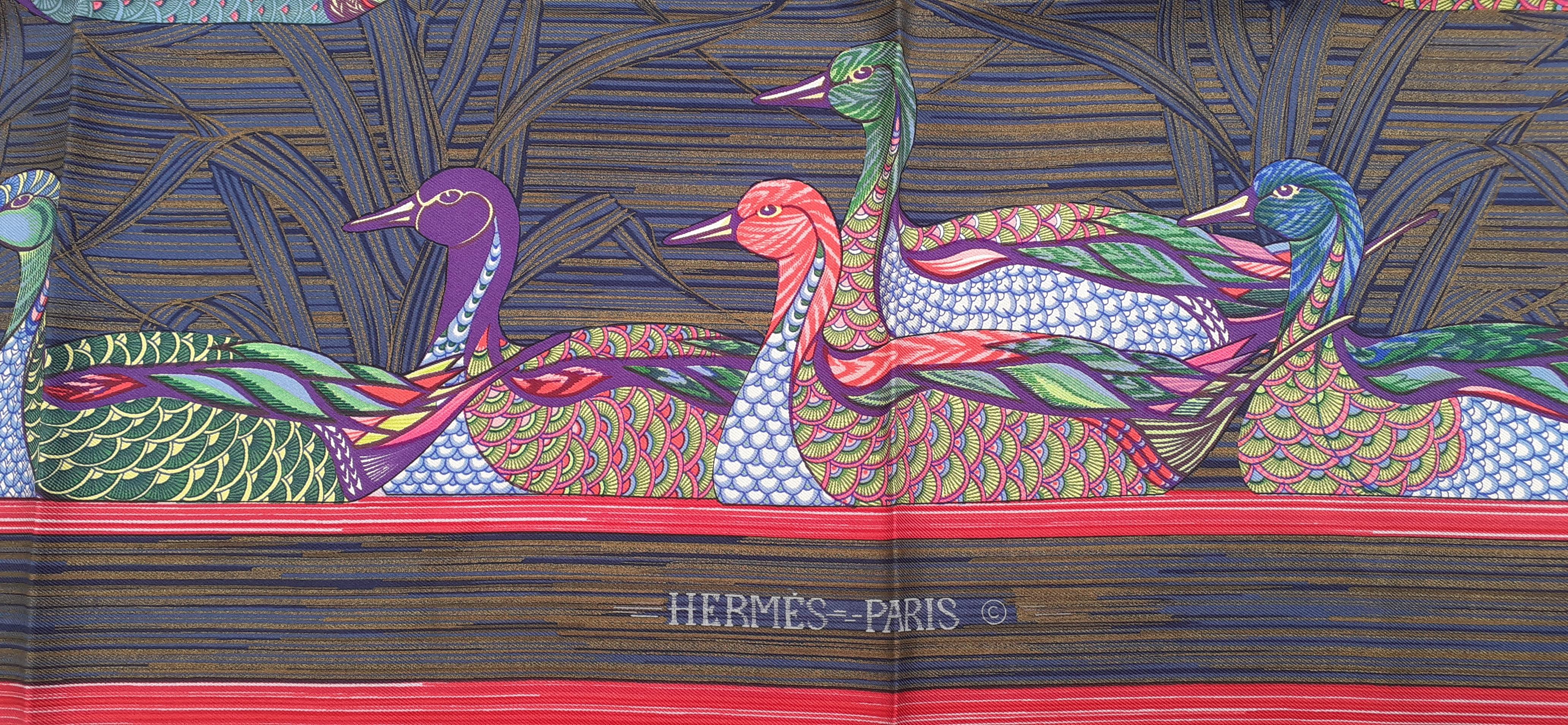 Superbe écharpe en soie Hermès La Mare aux Canards Ducks 90 cm 2
