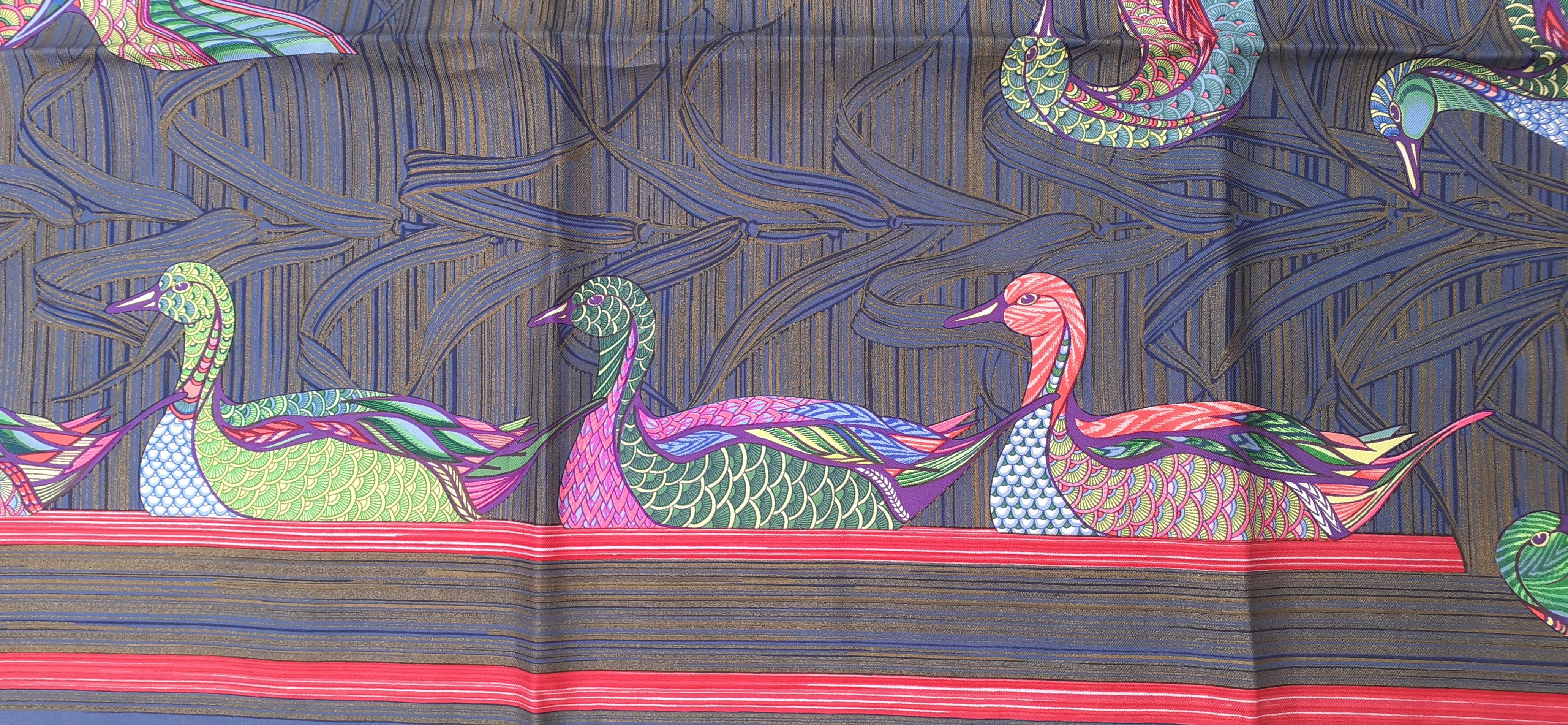 Superbe écharpe en soie Hermès La Mare aux Canards Ducks 90 cm 3
