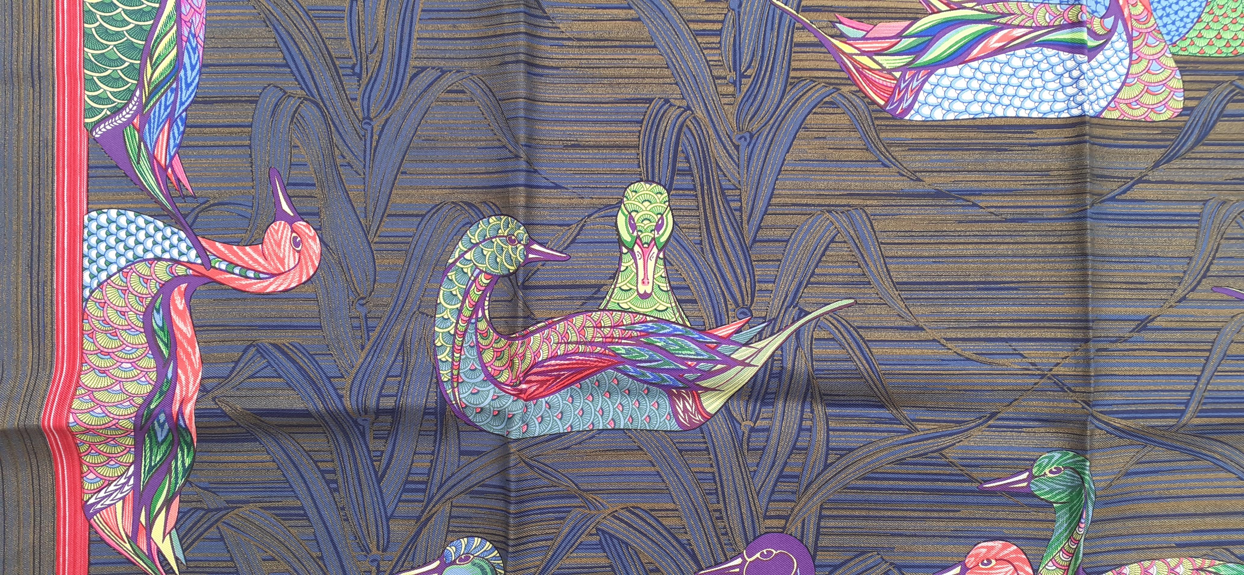 Superbe écharpe en soie Hermès La Mare aux Canards Ducks 90 cm 4