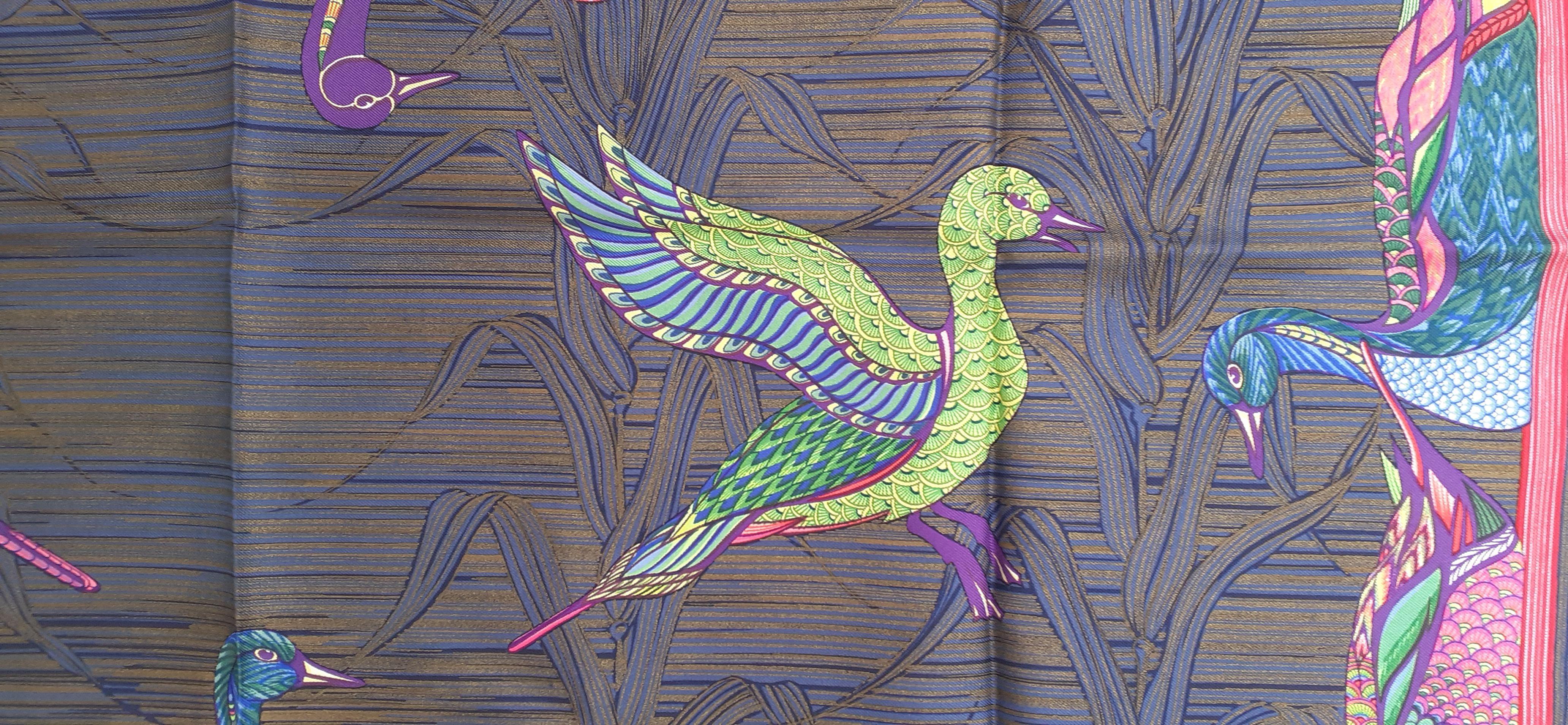 Superbe écharpe en soie Hermès La Mare aux Canards Ducks 90 cm 5