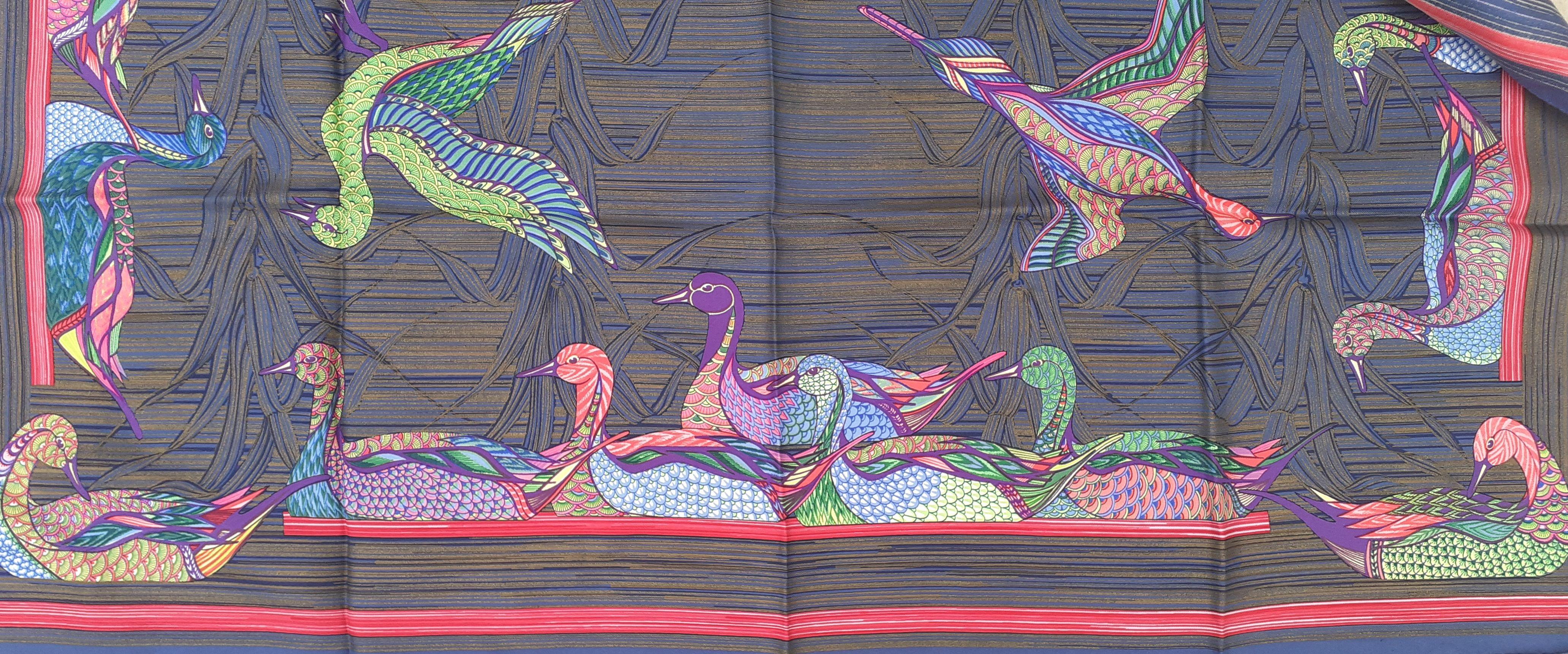 Superbe écharpe en soie Hermès La Mare aux Canards Ducks 90 cm 6