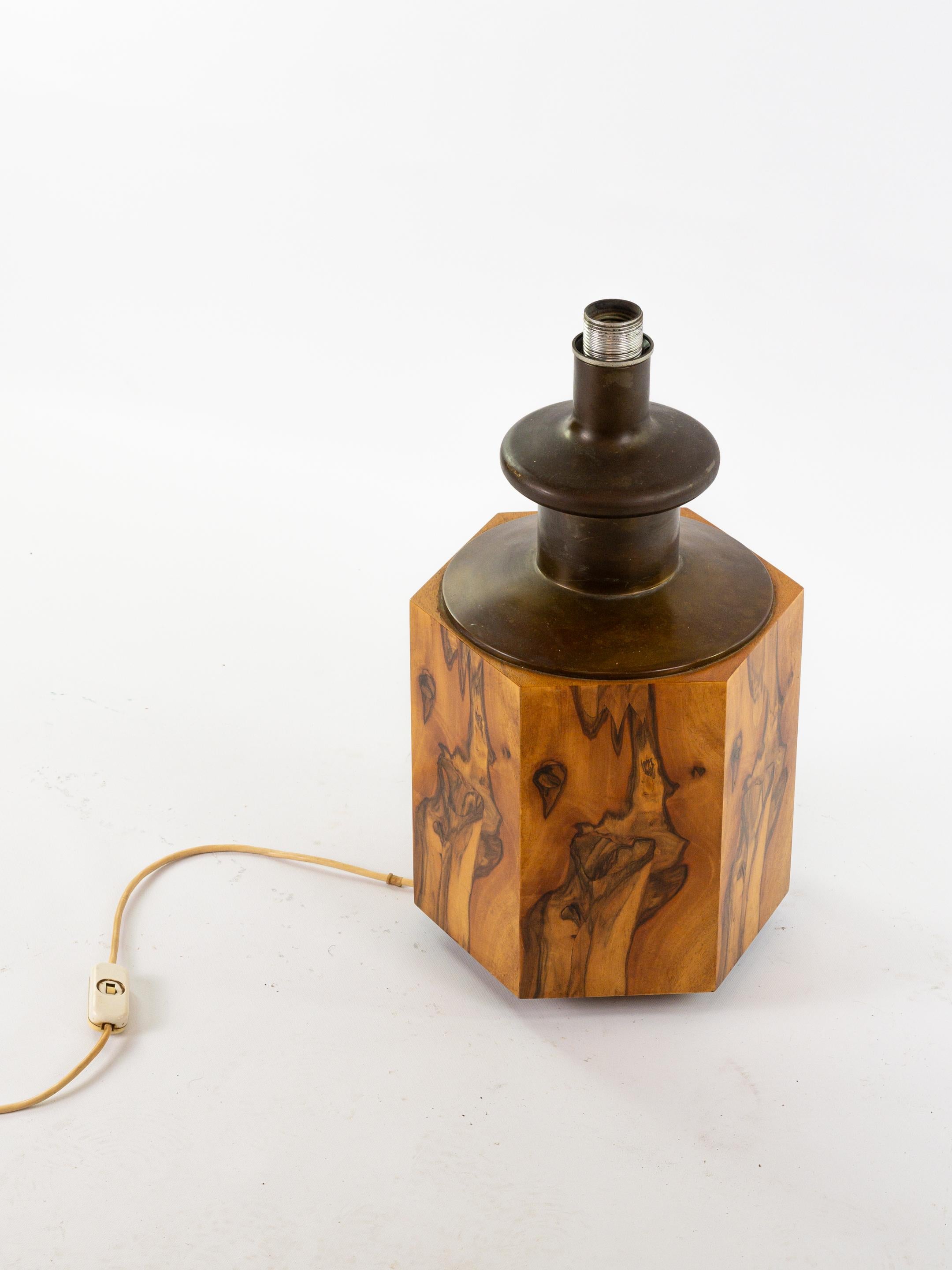 Stunning hexagonal wooden table lamp circa 1970 For Sale 1
