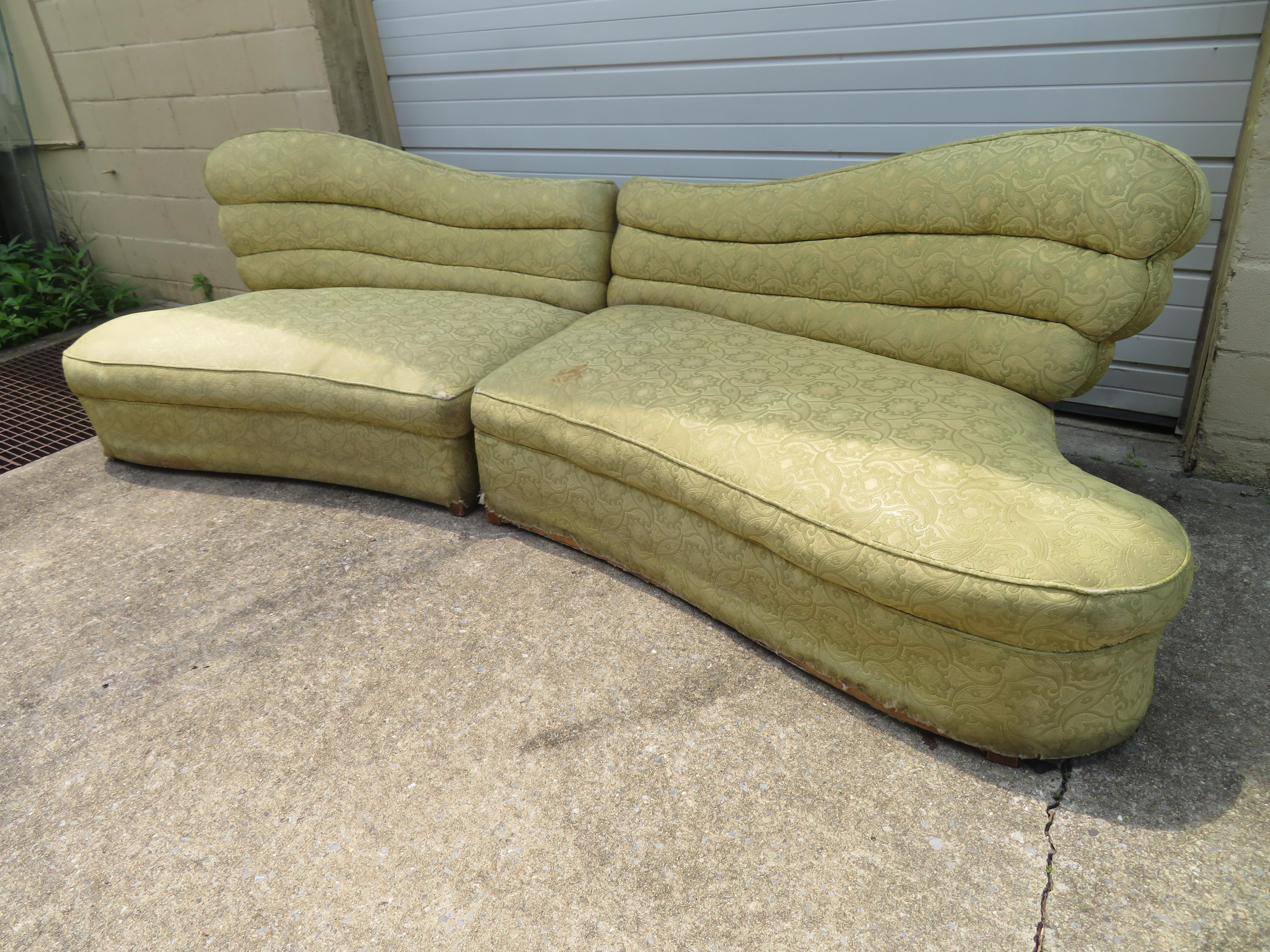 Stunning Hollywood Regency Butterfly Wing, 1940s Two-Piece Sectional Sofa For Sale 5