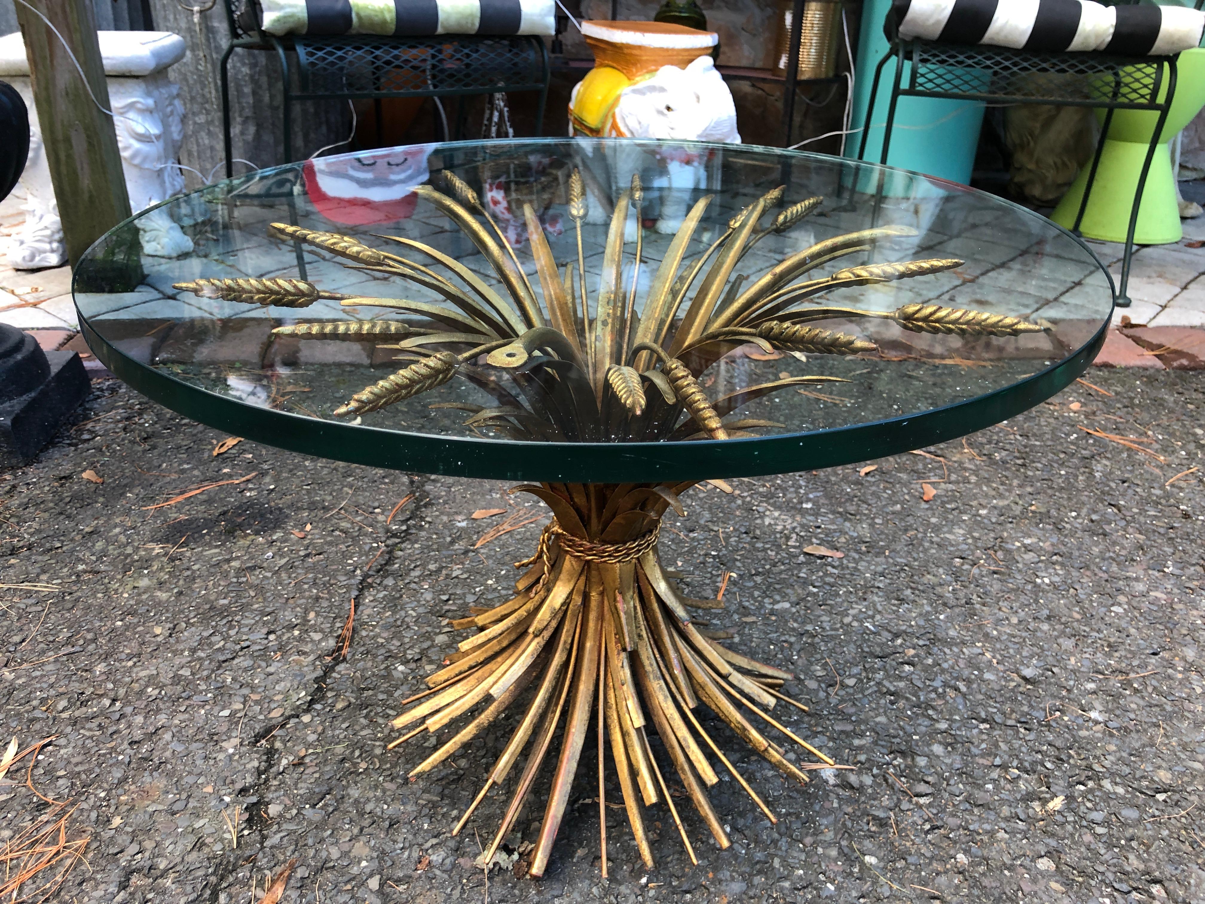 Italian Stunning Hollywood Regency Gilt Gold Coco Chanel style Wheat Side Table For Sale