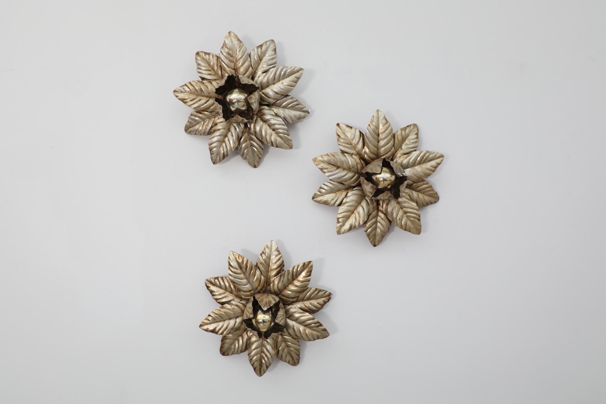 Italian Stunning  1960s Hollywood Regency Gold Leaf Lily Pad Wall Sconces from Italy For Sale
