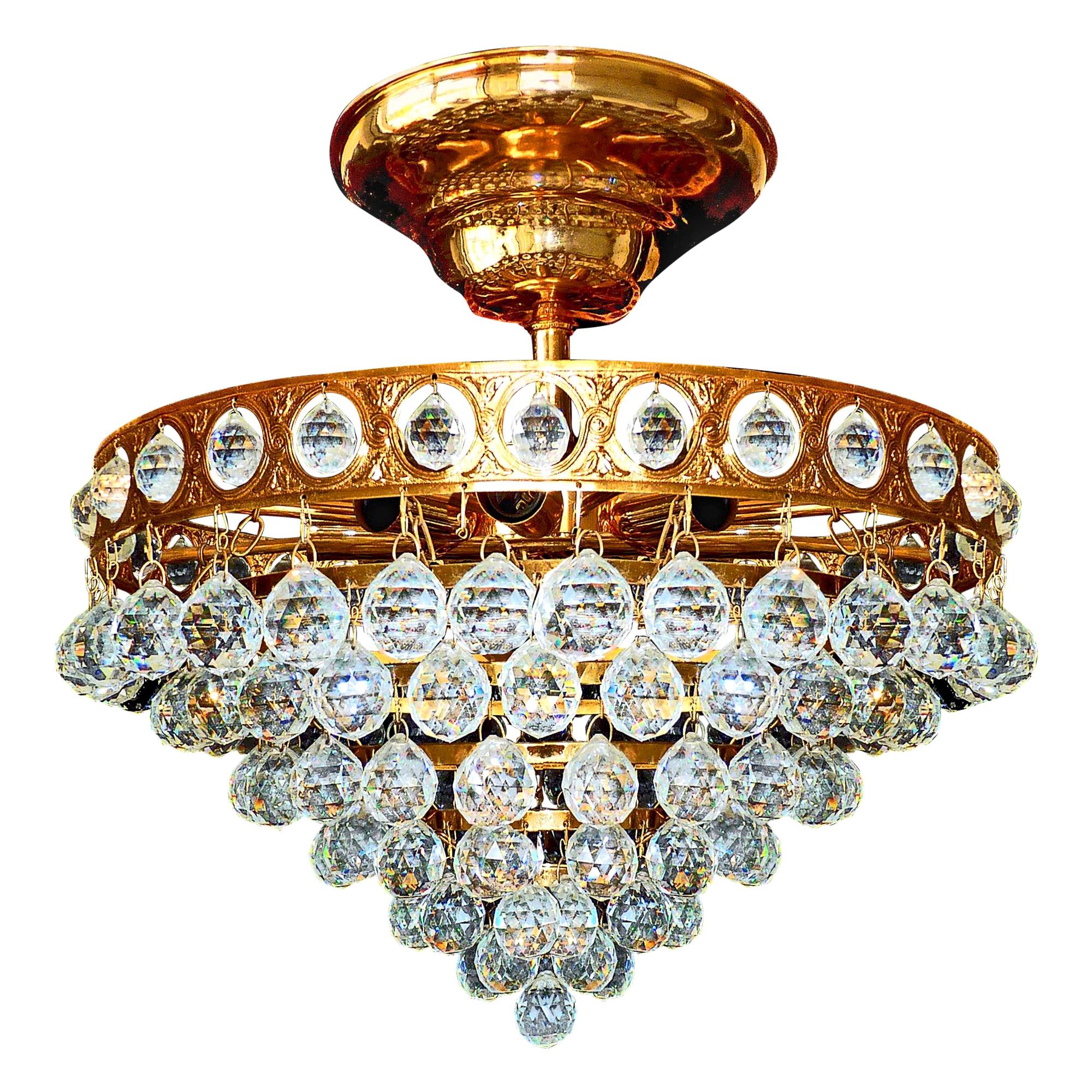 Stunning Hollywood Regency Wedding Cake Crystal & Gilt Brass 8-Light Chandelier