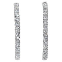 Stunning Hoop Diamond Earrings set in 18K White Gold