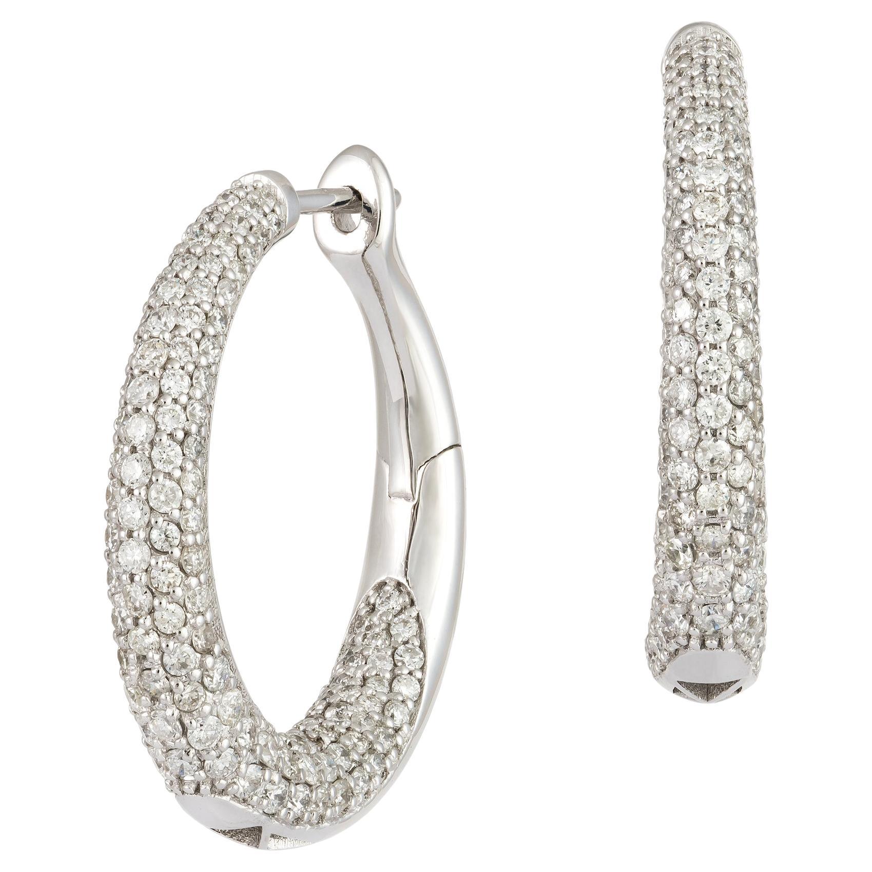 Stunning Hoop White Gold 18K Earrings Diamond for Her