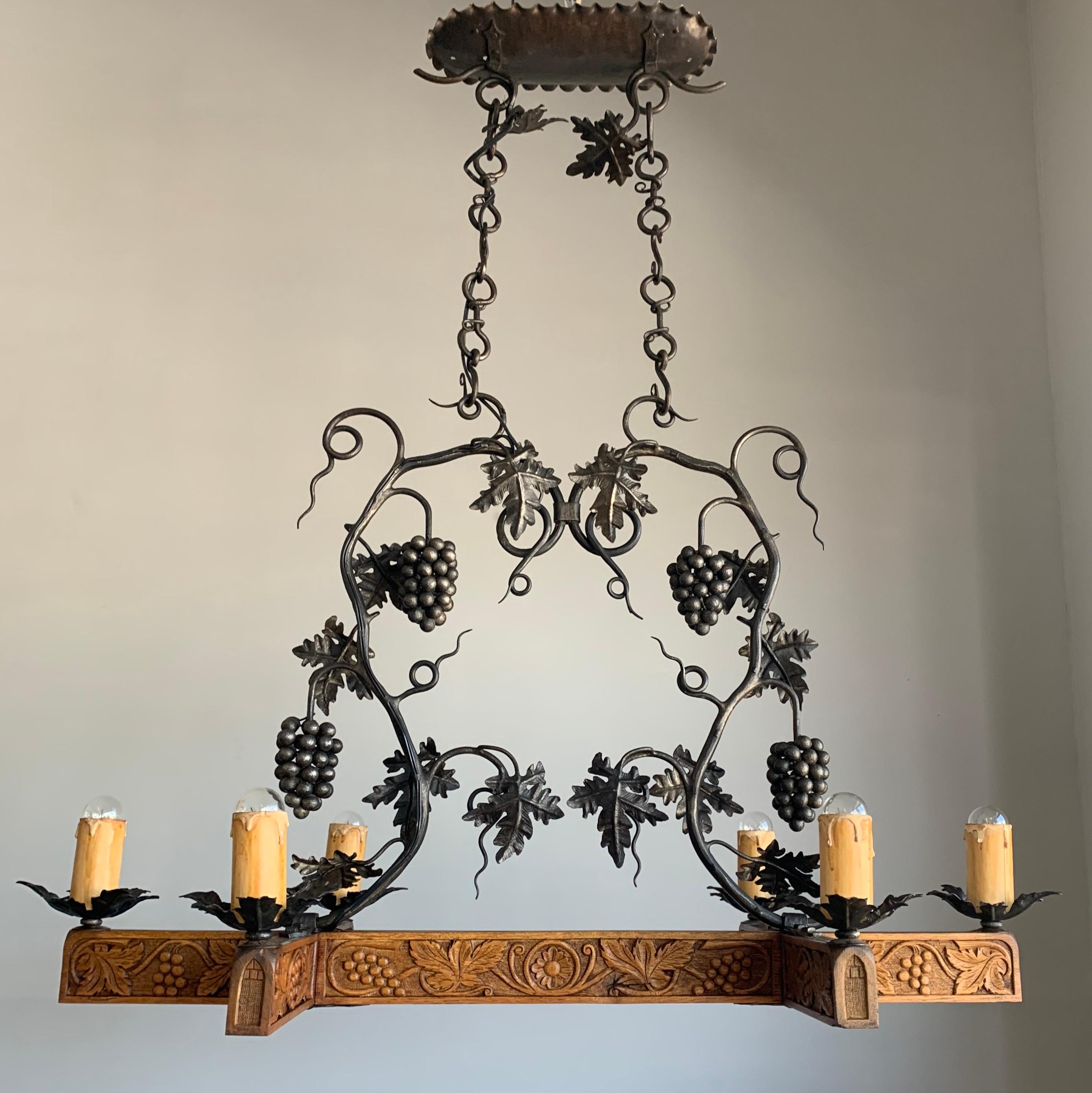 Stunning Horizontal Chandelier with Wrought Iron Grapes and Hand Carved Branches 4