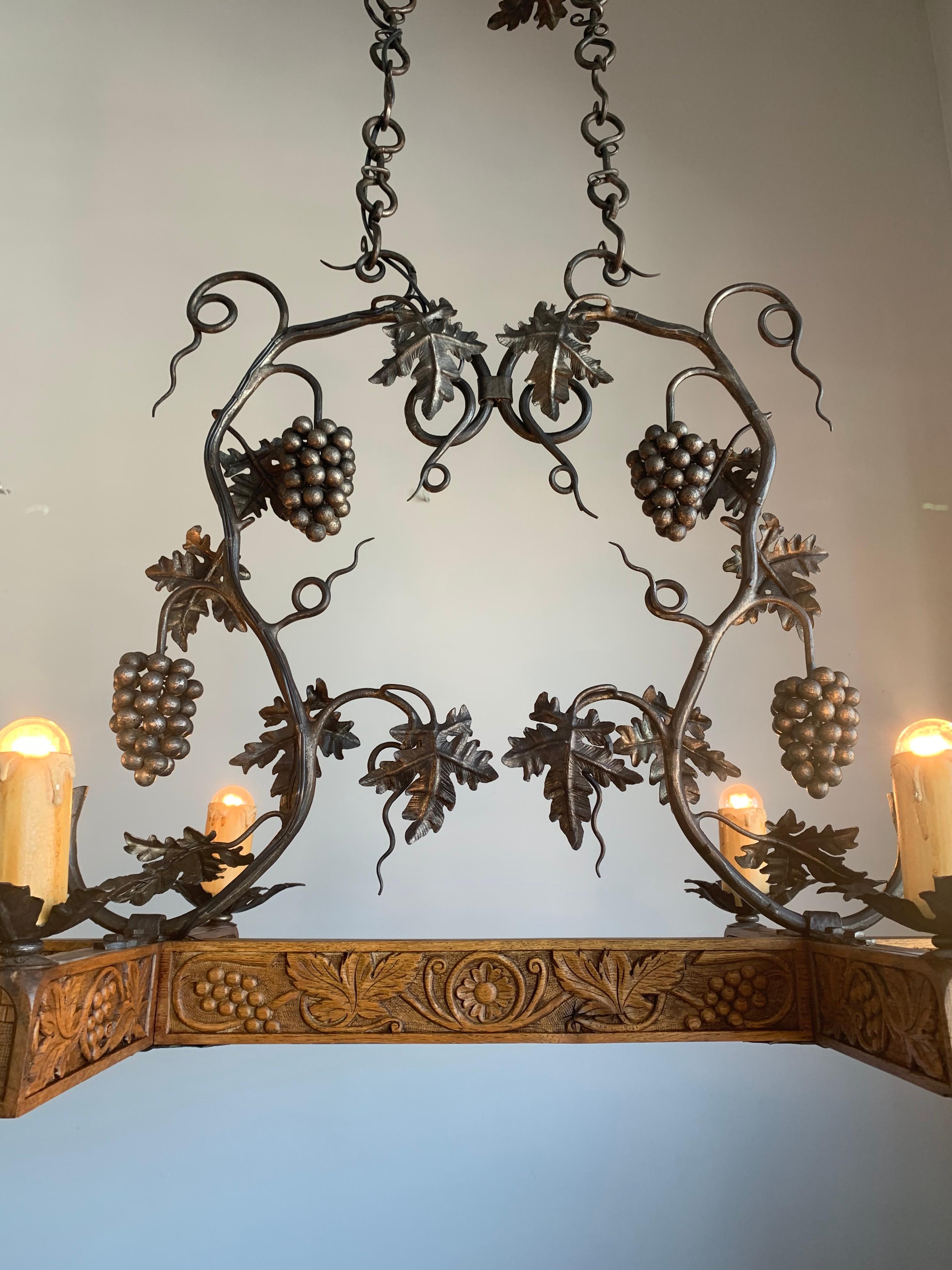 Stunning Horizontal Chandelier with Wrought Iron Grapes and Hand Carved Branches 5