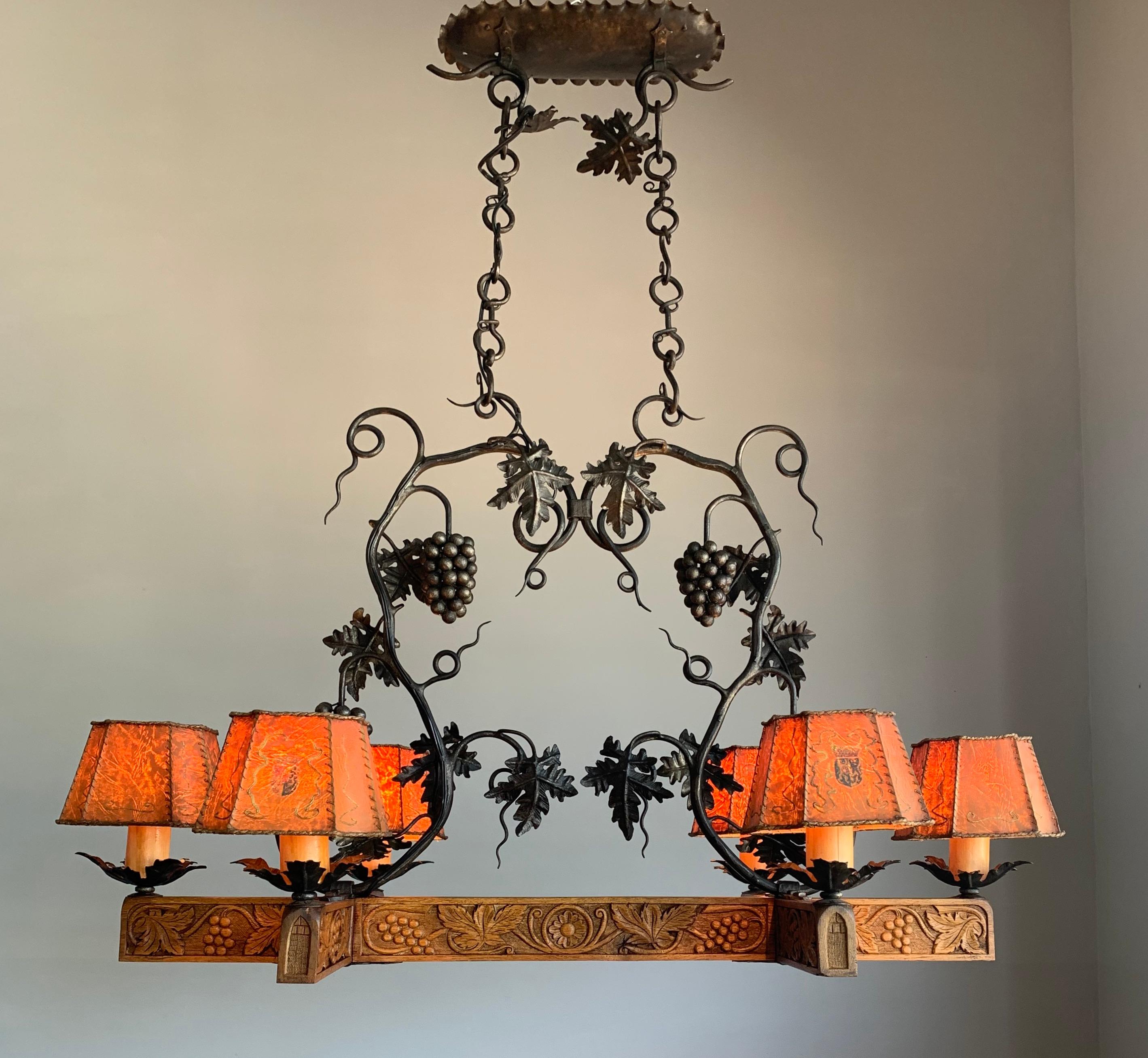 Stunning Horizontal Chandelier with Wrought Iron Grapes and Hand Carved Branches 7