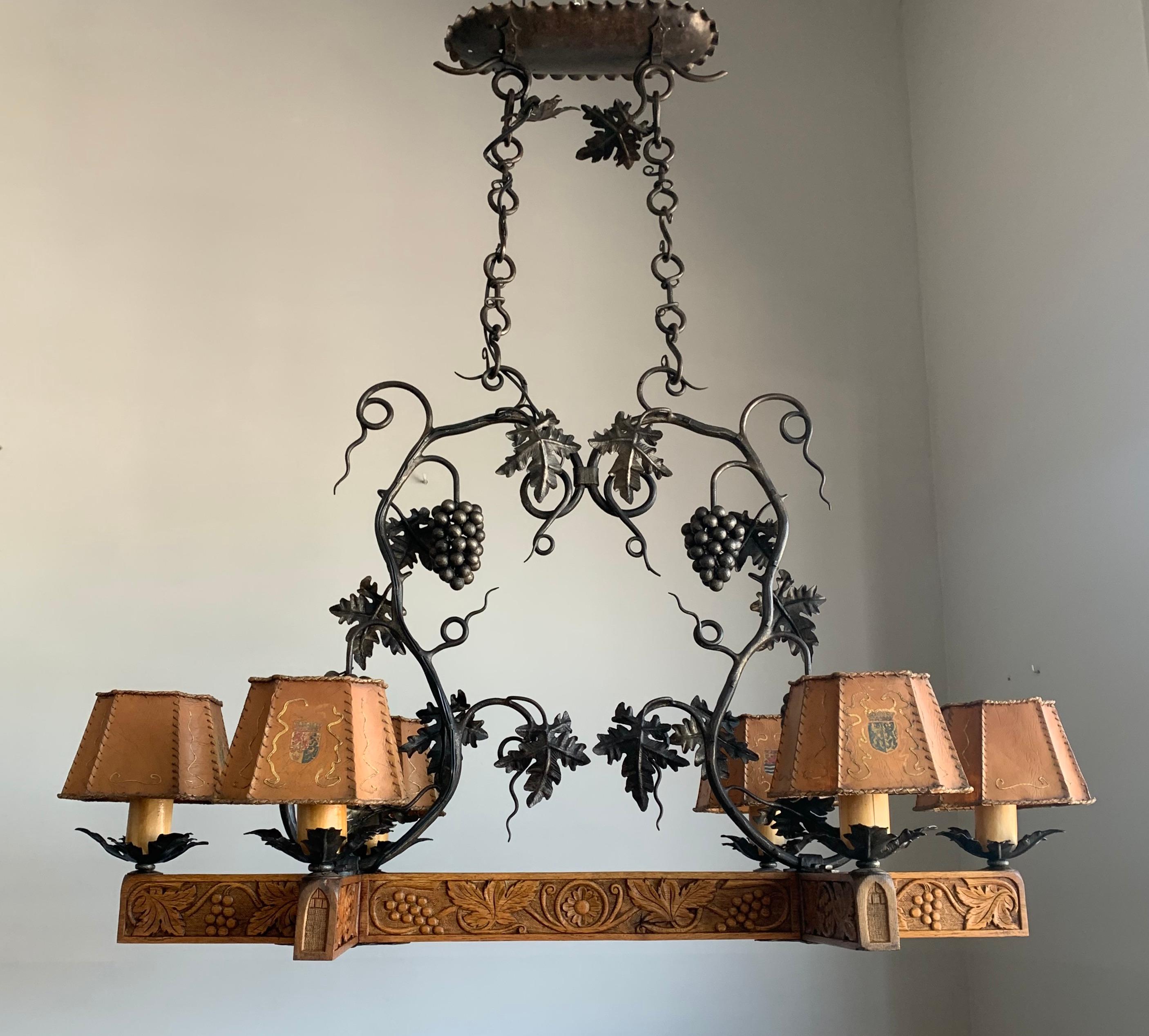 Stunning Horizontal Chandelier with Wrought Iron Grapes and Hand Carved Branches 8