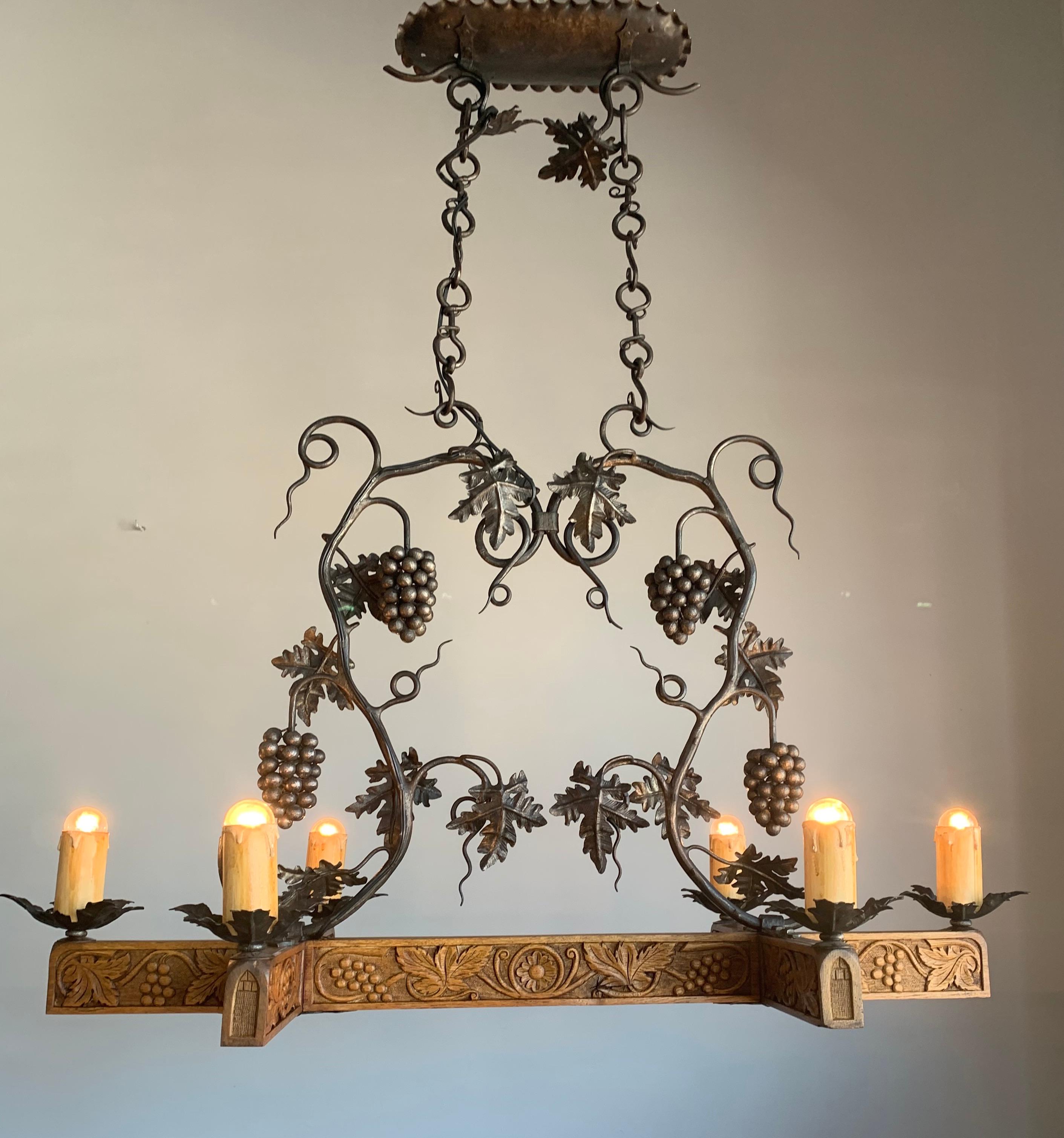 Stunning Horizontal Chandelier with Wrought Iron Grapes and Hand Carved Branches 10