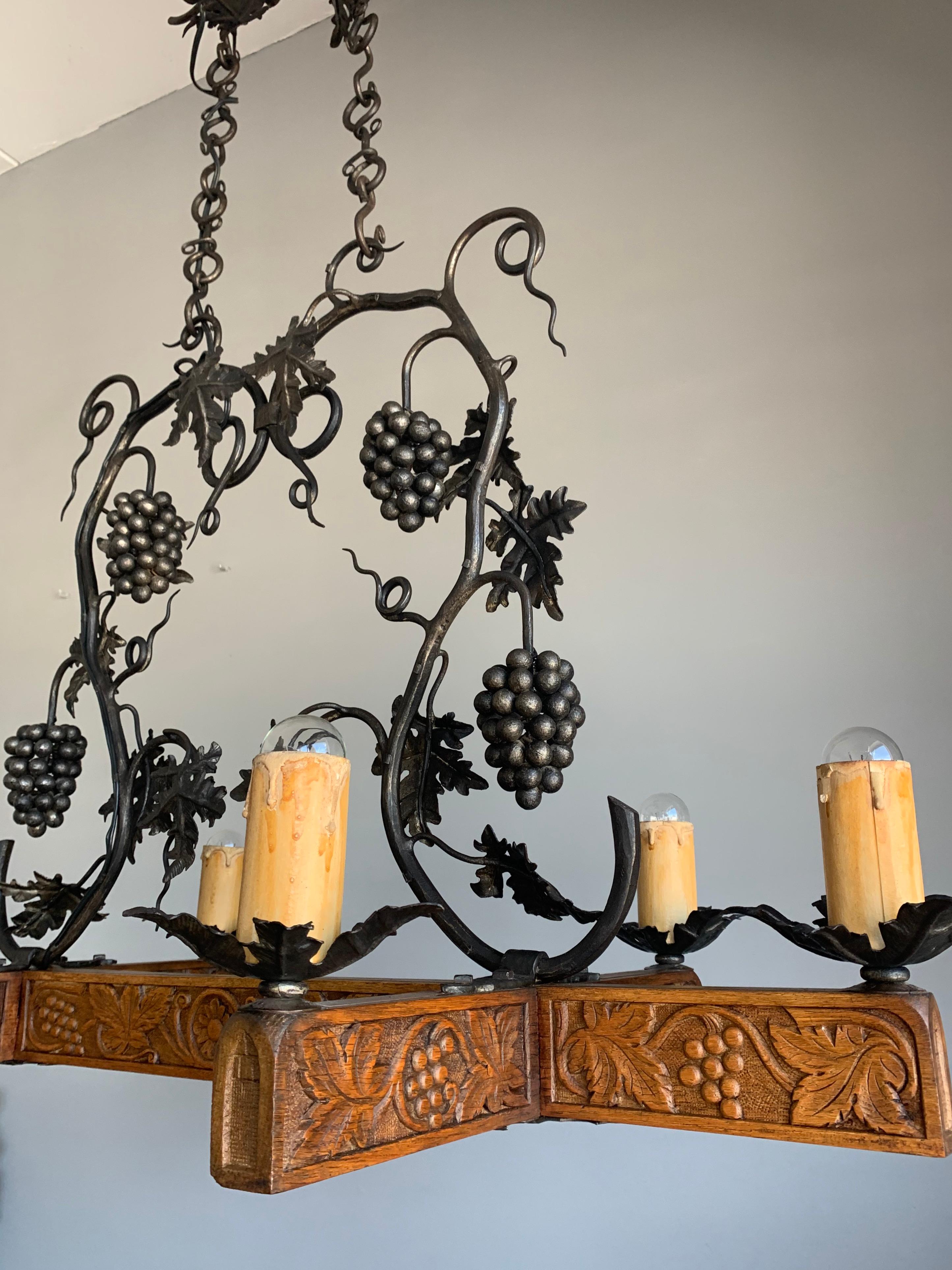 Stunning Horizontal Chandelier with Wrought Iron Grapes and Hand Carved Branches 11