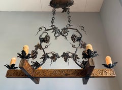 Stunning Horizontal Chandelier with Wrought Iron Grapes and Hand Carved Branches