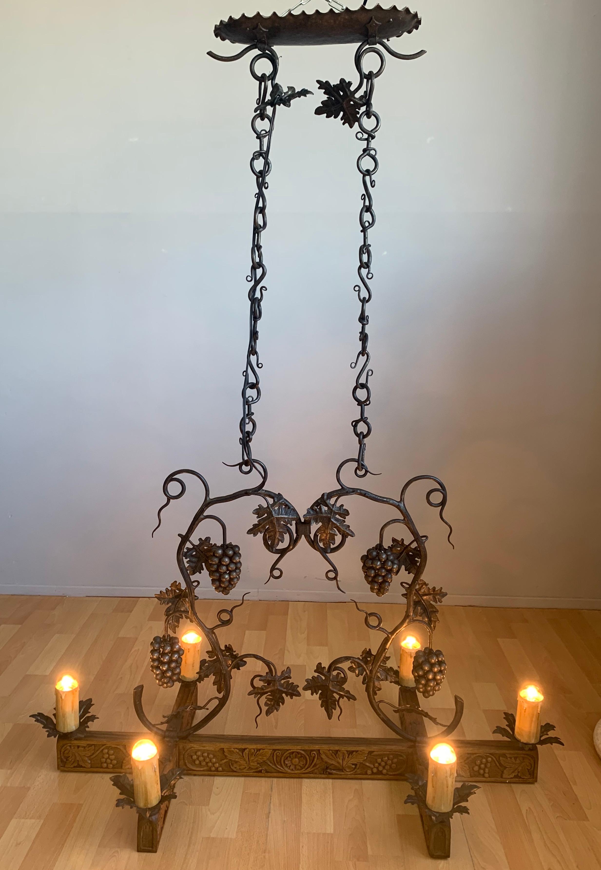 Stunning Horizontal Chandelier with Wrought Iron Grapes and Hand Carved Branches 13