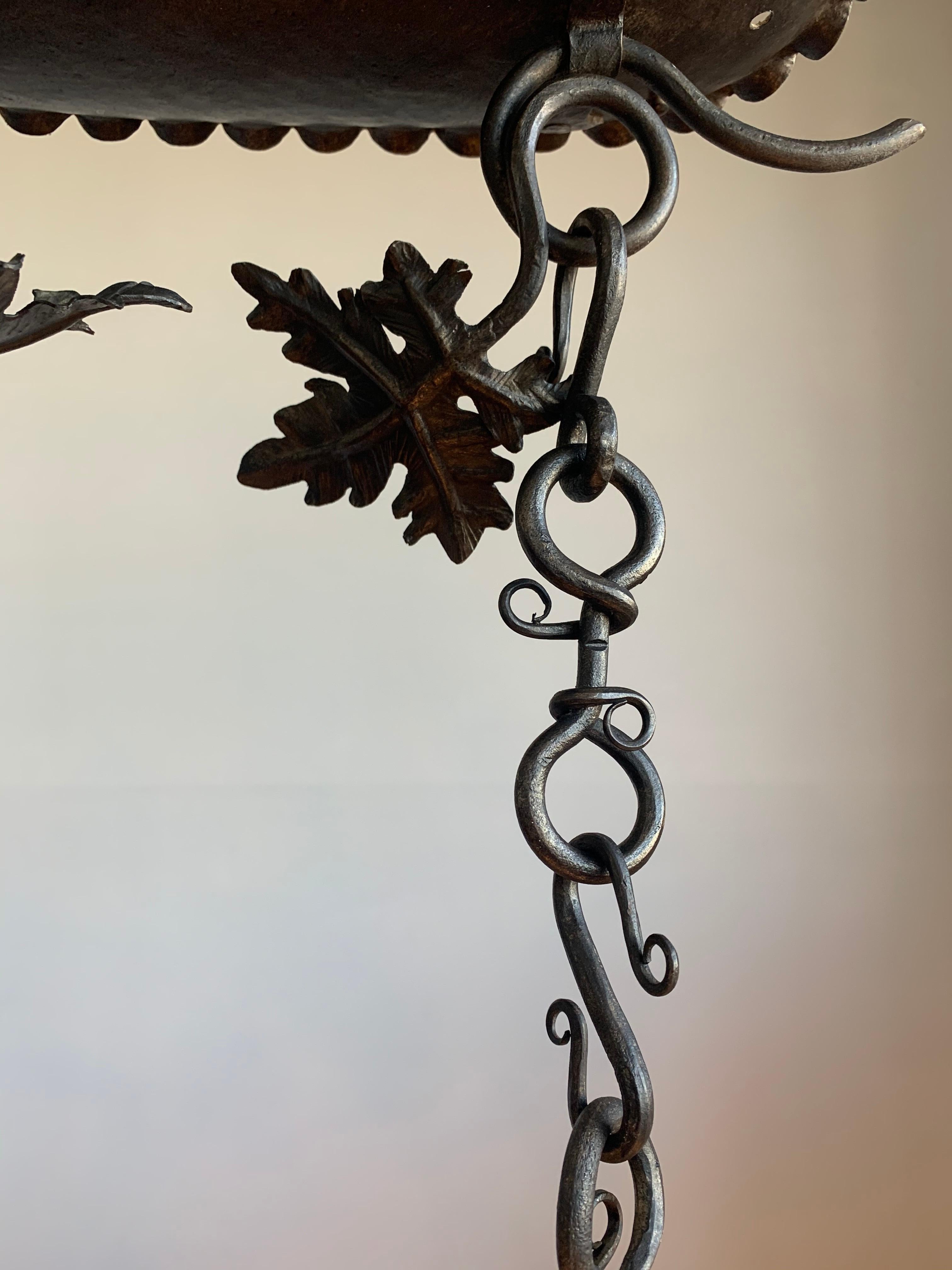 20th Century Stunning Horizontal Chandelier with Wrought Iron Grapes and Hand Carved Branches