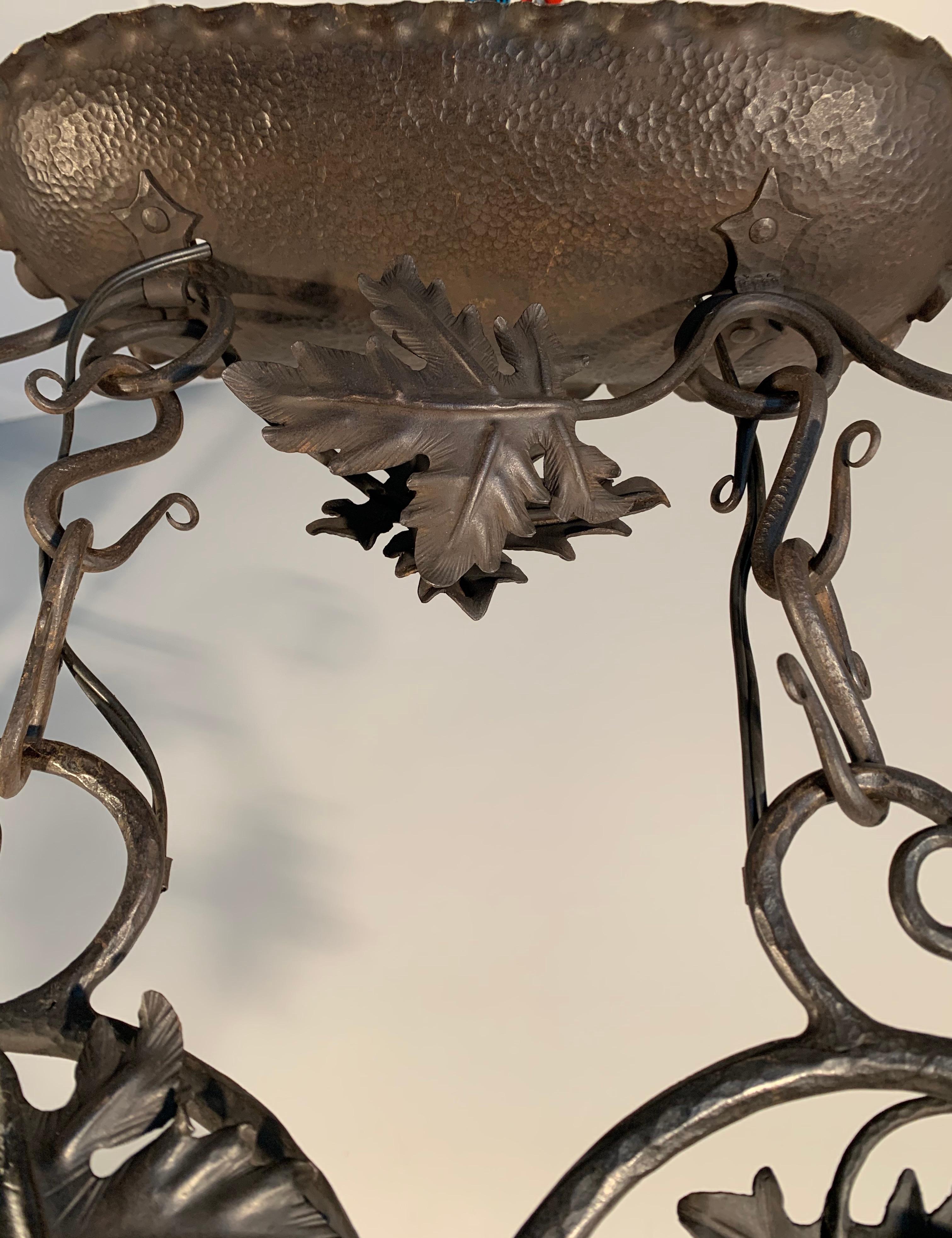 Stunning Horizontal Chandelier with Wrought Iron Grapes and Hand Carved Branches In Excellent Condition For Sale In Lisse, NL